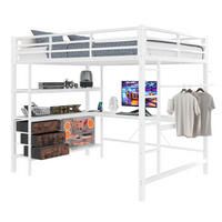 HOCHBETT mit Schreibtisch 140/200 cm in Weiß – mit Treppe, Stauraum und LED - Weiß, Metall (140/200cm) - BEAOK