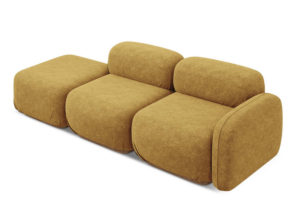 3-SITZER SOFA Links Chenille Stoff Gelb - Currygelb/Gelb, Holz/Textil (258/73/95cm) - Makamii