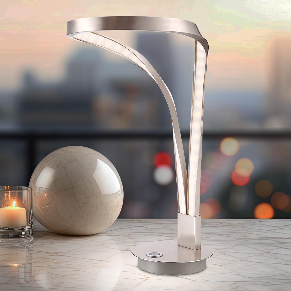 LED TISCHLEUCHTE UNA Nickel Matt Silber - Silberfarben, Kunststoff (20/25/36cm) - Globo Lighting