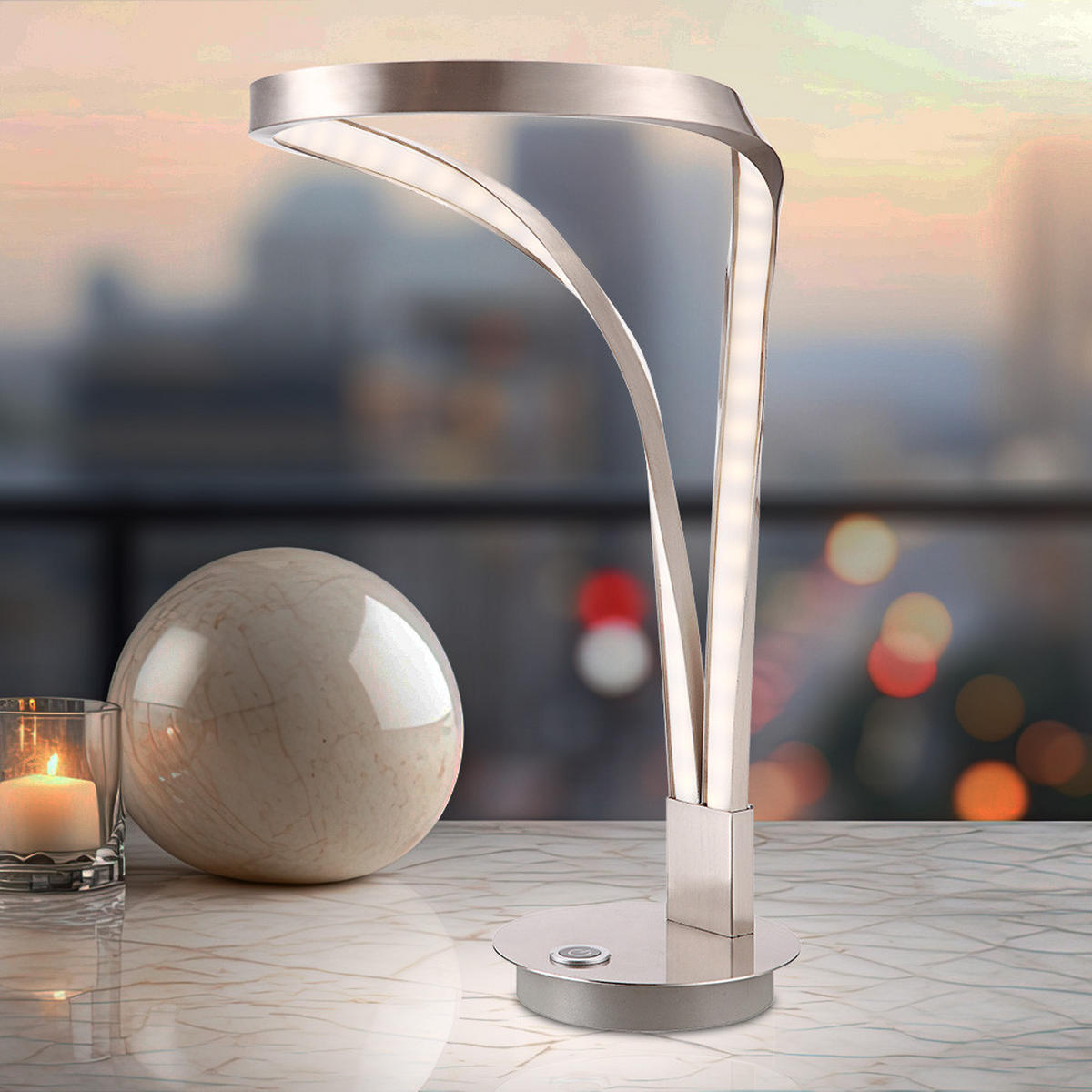 LED TISCHLEUCHTE UNA Nickel Matt Silber - Silberfarben, Kunststoff (20/25/36cm) - Globo Lighting