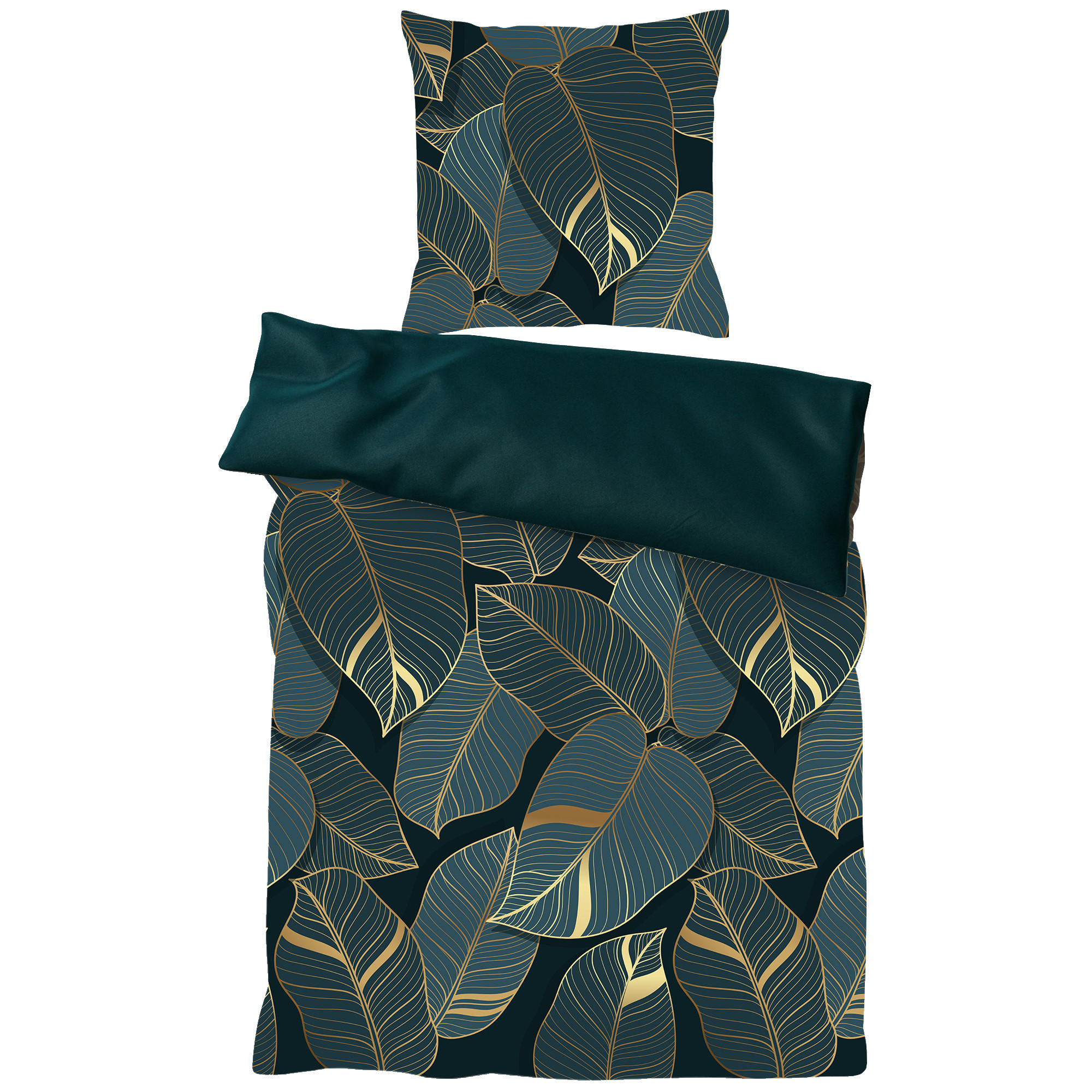 BETTWÄSCHE 2-teilig Monstera - Dunkelgrün, Naturmaterialien (135/200cm) - Sanilo