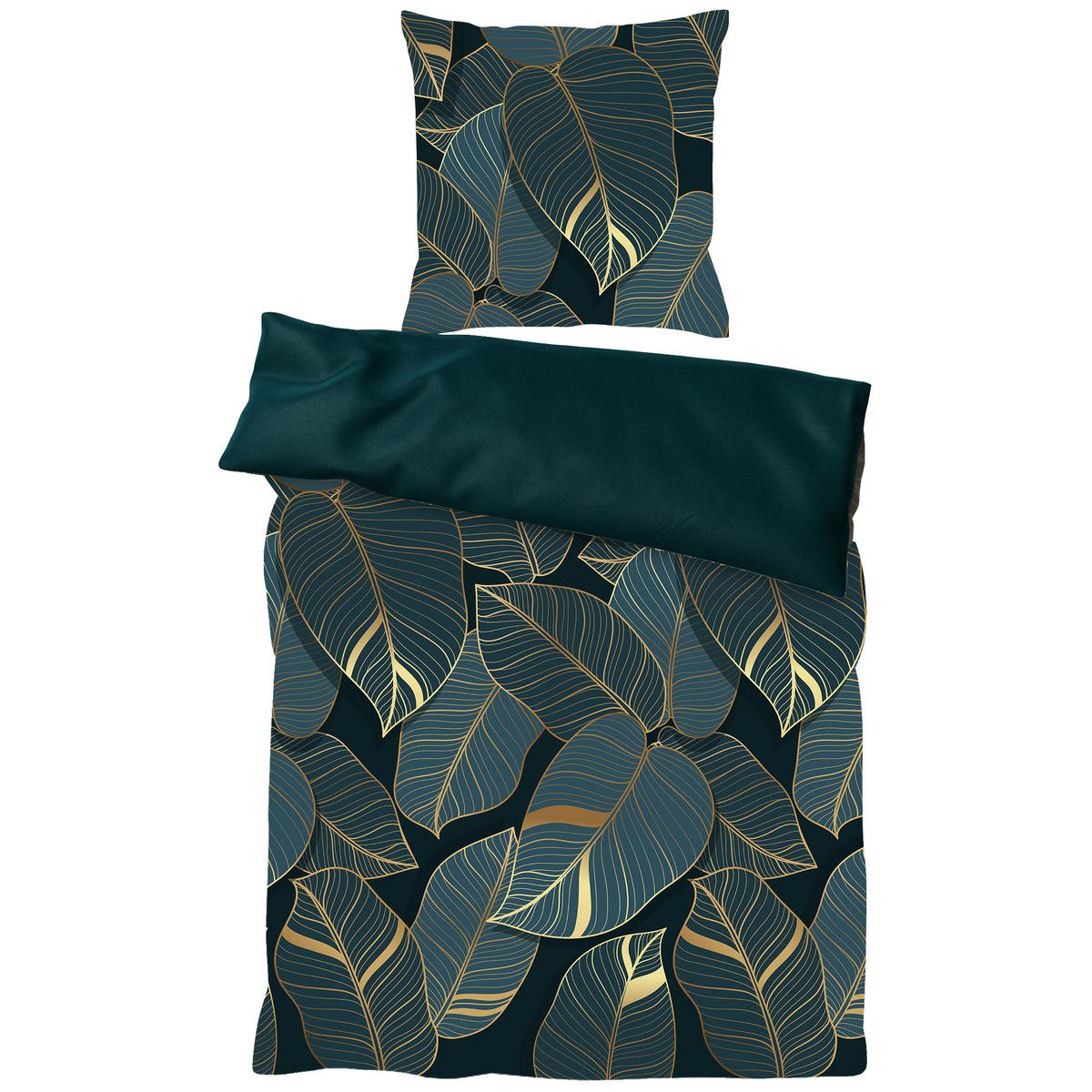 BETTWÄSCHE 2-teilig Monstera - Dunkelgrün, Naturmaterialien (135/200cm) - Sanilo