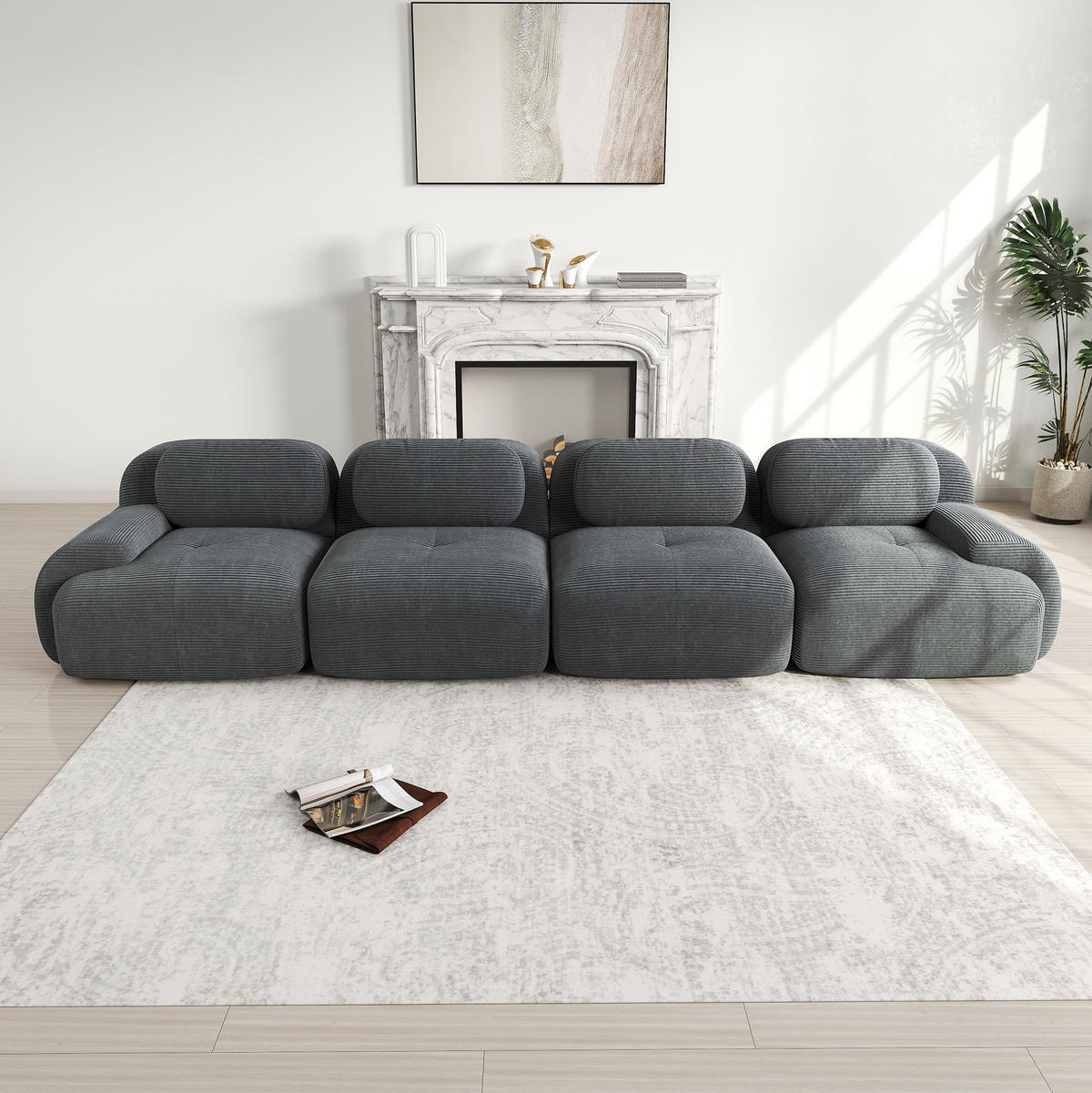 ECKSOFA modular rahmenlos Cord Grey - Grau, Kunststoff (103/75/388cm) - Meubliv