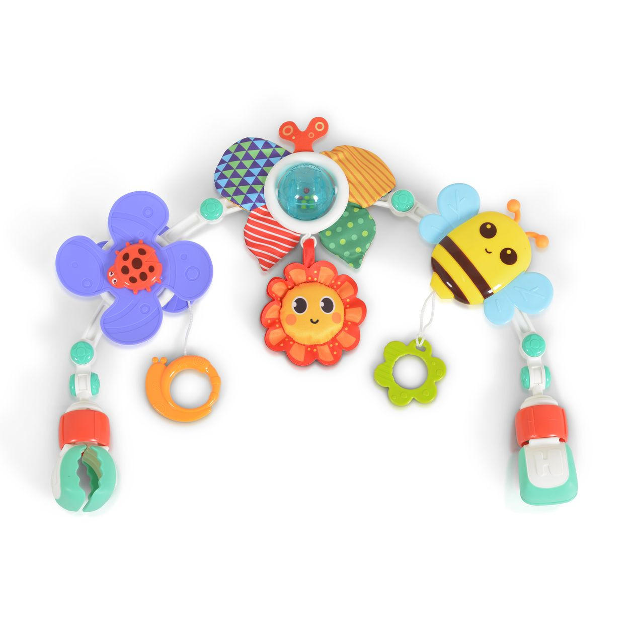 SPIELBOGEN Kinderbett und Kinderwagen bunt Rassel, Beißring, Motorik, Kühlbeißring, Spielmatte, ab Geburt - Multicolor, Kunststoff (48/36/5cm) - Moni