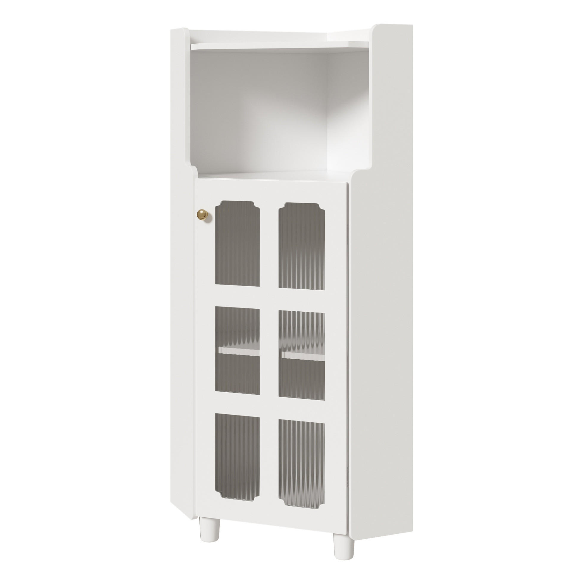 LED-ECKSCHRANK 63.5x16.5x124 cm Weiß aus Spritzglas mit App-LED & 2-in-1 Stauraum - Weiß, Holzwerkstoff (63.5/124/16.5cm) - Modfu