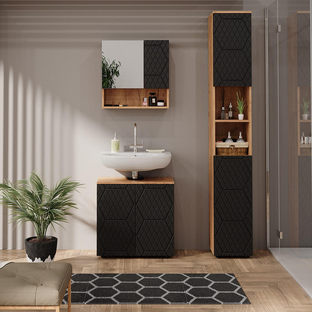 WASCHBECKENUNTERSCHRANK Irma Anthrazit gestreift 60 x 59 cm - Anthrazit, Holzwerkstoff (60/59/30cm) - Vicco