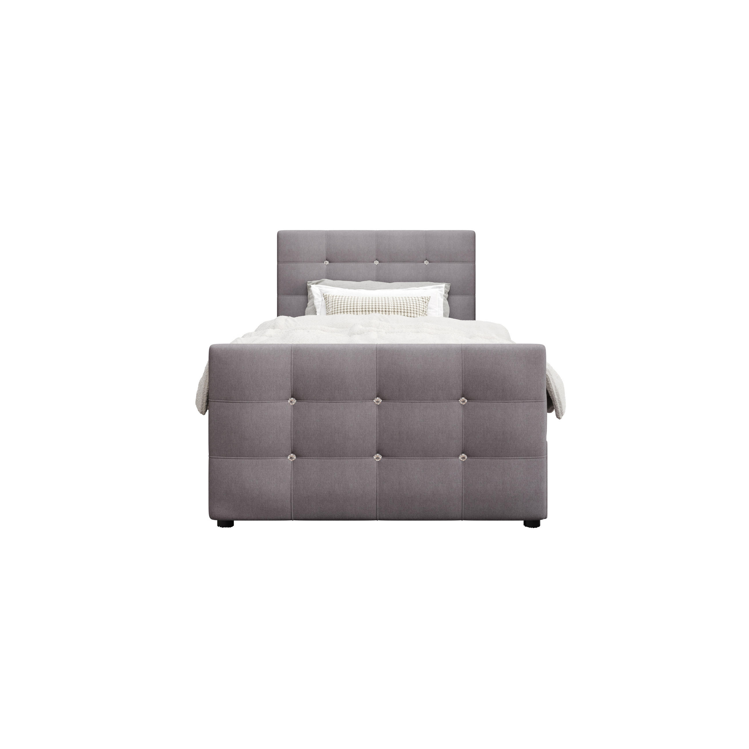 BOXBETT KLEO mini 100x200, mit Matratze H3, Bonell und Topper, Cosmic 160 - Hellgrau, Holz/Kunststoff (100/200cm) - Bedante