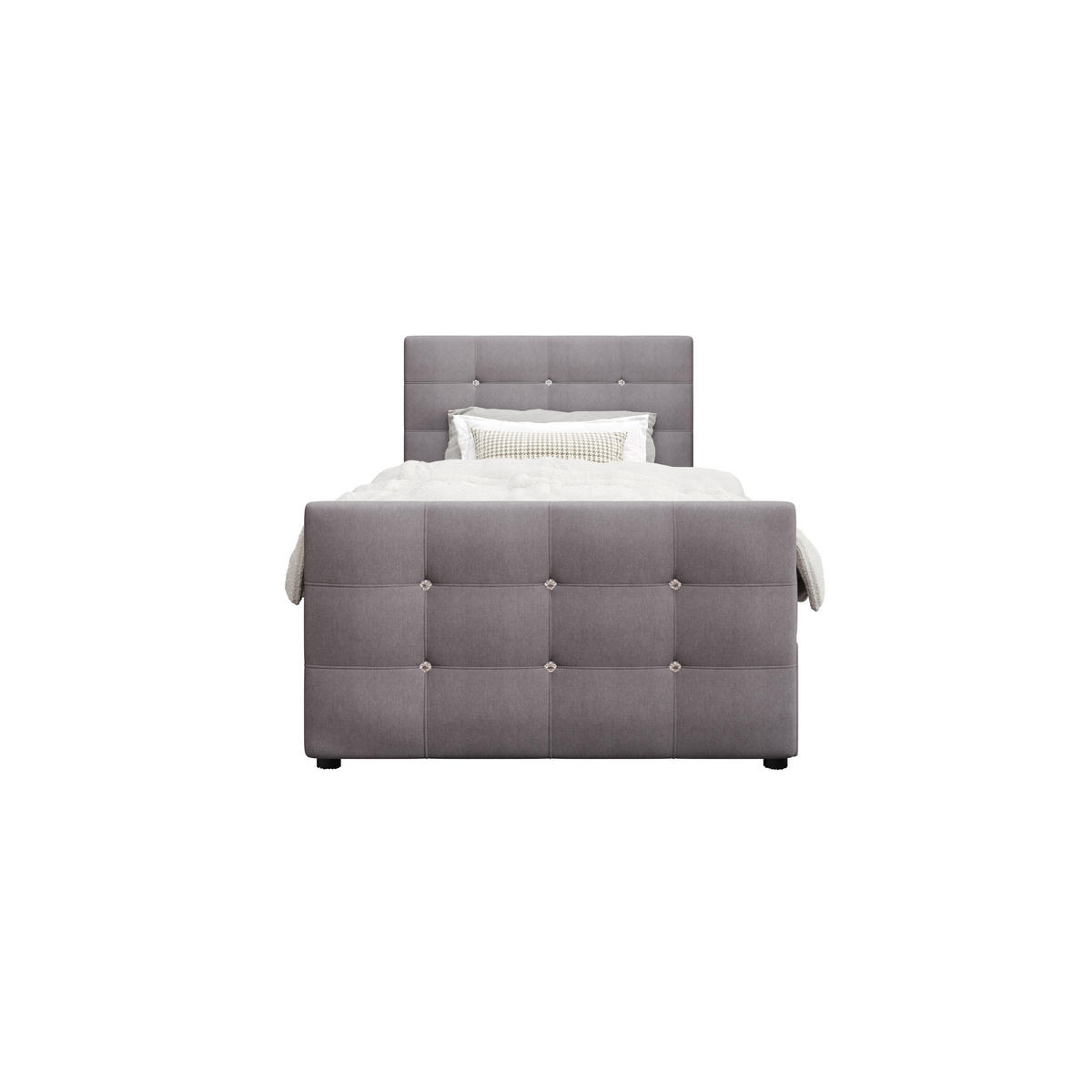 BOXBETT KLEO mini 100x200, mit Matratze H3, Bonell und Topper, Cosmic 160 - Hellgrau, Holz/Kunststoff (100/200cm) - Bedante