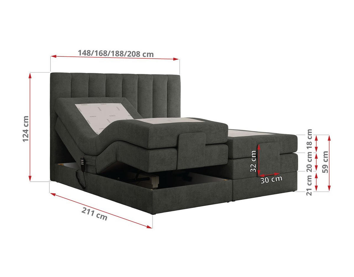 BOXBETT COMFORTO 160/200 - Dunkelgrau Struktur - H3 - Dunkelgrau, Holz/Textil (160/200cm) - MKS