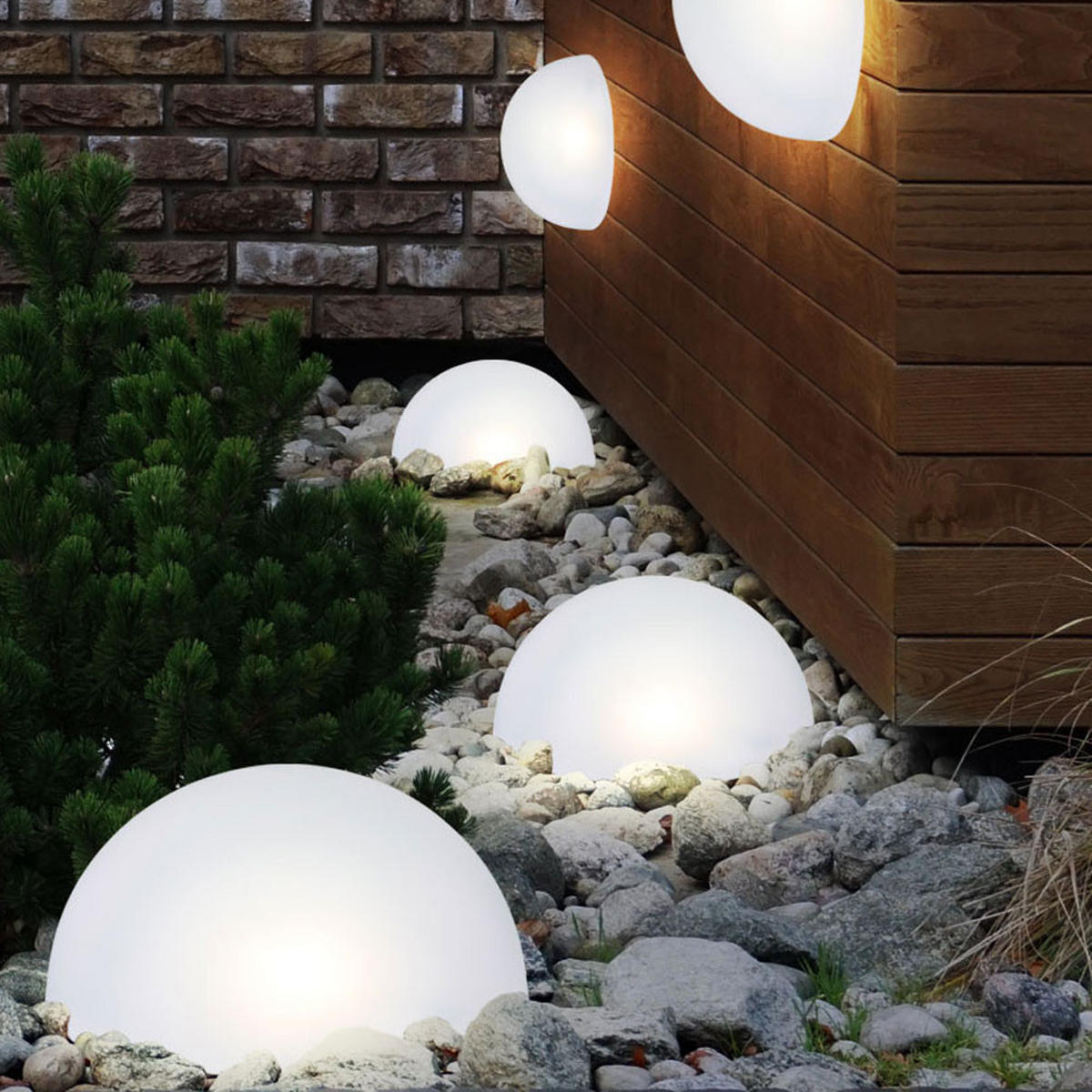 LED AUSSENLEUCHTE Kugel Weiß 5er Set - Weiß, Kunststoff (475/15/19cm) - Globo Lighting