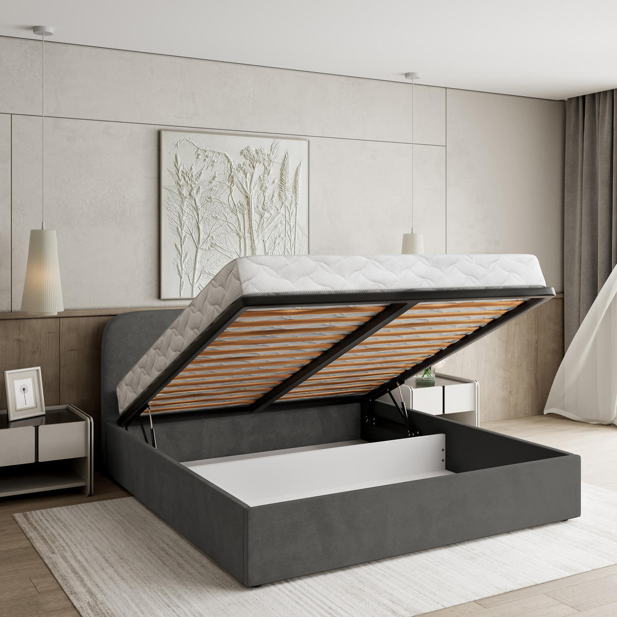 ČALOUNĚNÁ Postel RENIVE 180x200 cm Šedá - šedá, kompozitní dřevo/textil (180/200cm) - MASSENO
