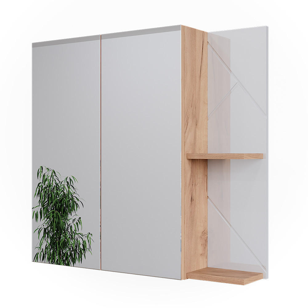 BADSPIEGELSCHRANK Irma Goldkraft Eiche/Weiß Hochglanz 80 x 75 cm - Honigeiche/Weiß Hochglanz, Holzwerkstoff (80/75/17.2cm) - Vicco