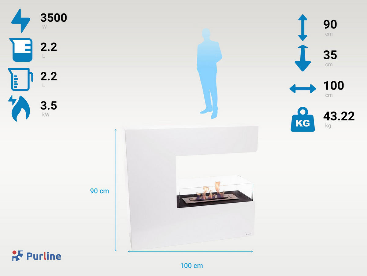 BIOETHANOL-KAMIN Weiß Bodenmodell inklusive 2.2 L Brennblock - Weiß, Metall (100/90/35cm) - Purline