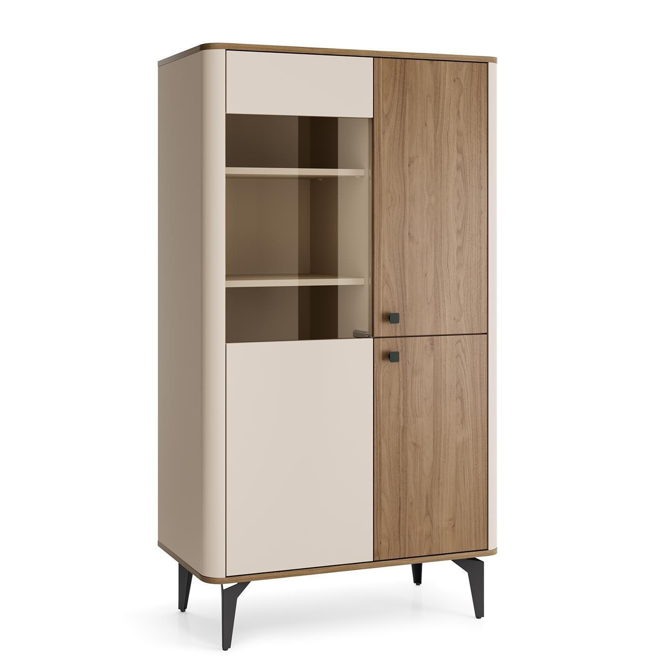 VITRINE Aurena Kaschmir mit Walnuss, - Schwarz/Braun, Holzwerkstoff (88/156/40cm) - Bettso