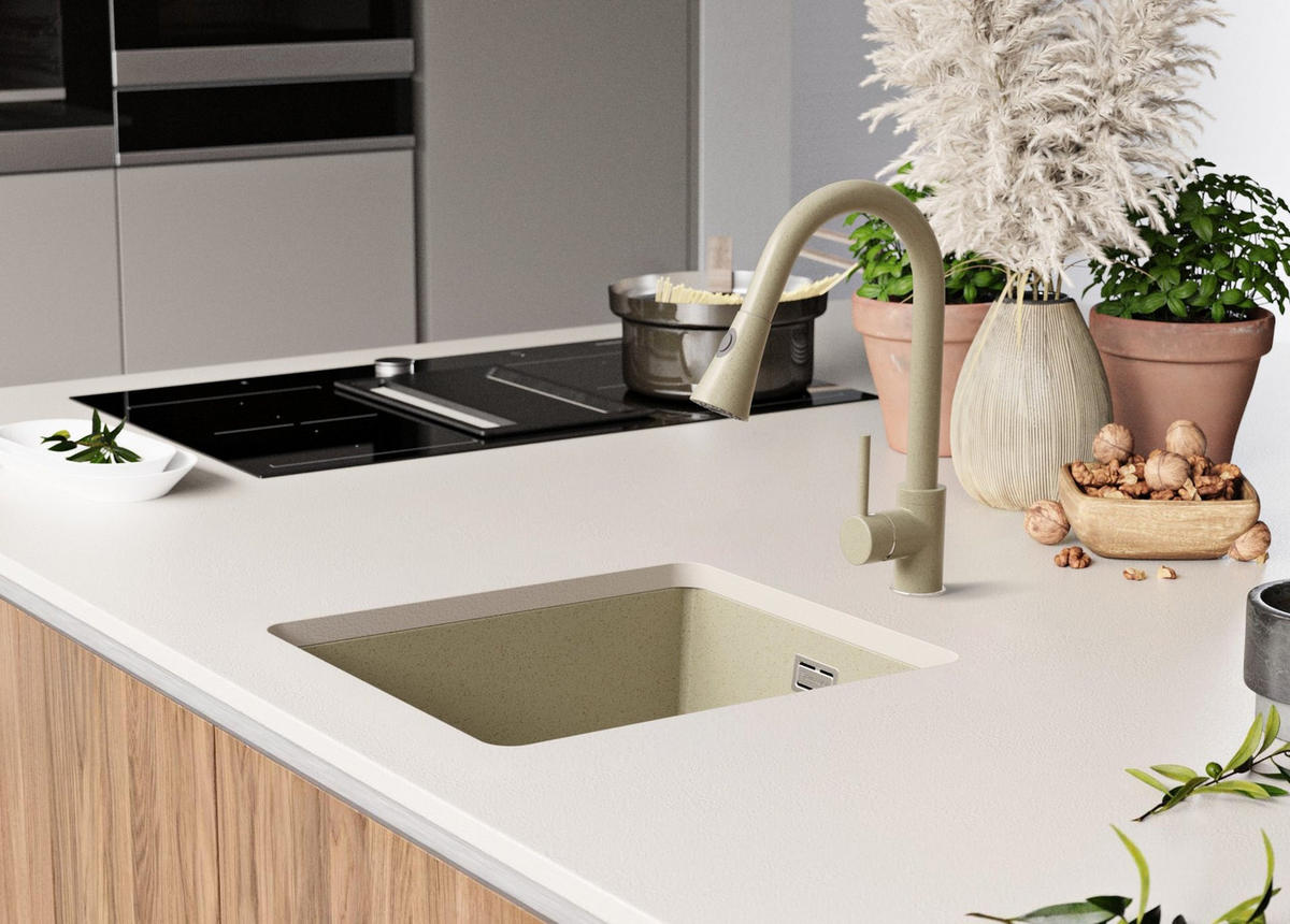 UNTERBAUSPÜLE GRANIT London, 2-er set Beige 41/47 cm 1 Becken + Ablauf-Set ab 45er Unterschrank - Chromfarben/Beige, Kunststoff (41/20/47cm) - Primagran