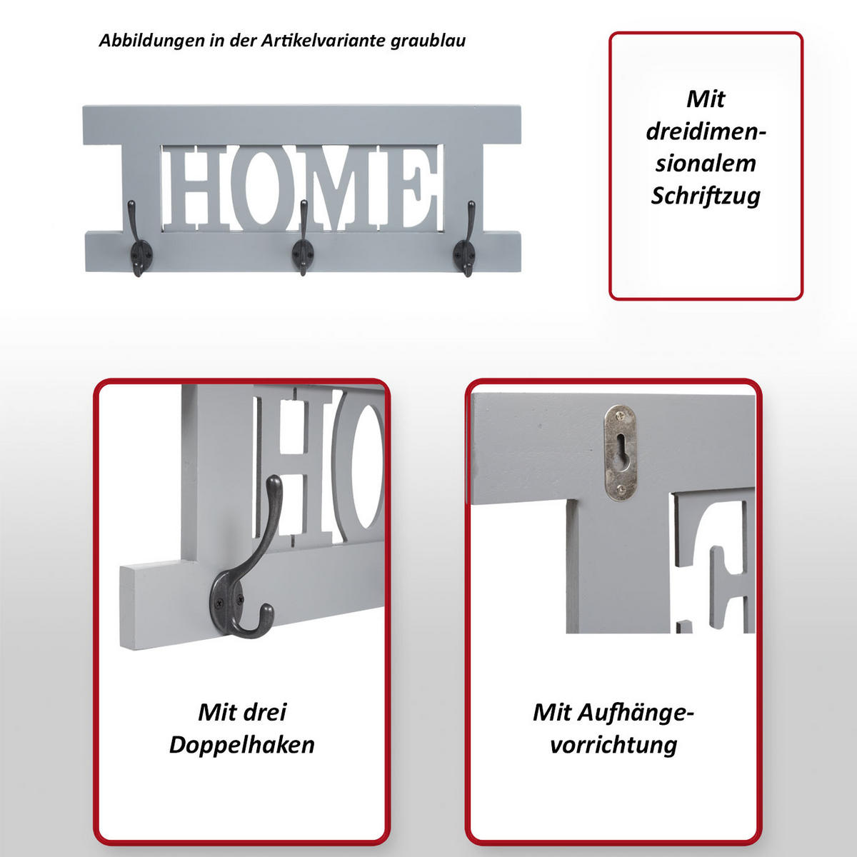 WANDGARDEROBE HOME SHABBY-LOOK Braun - Braun, Holz (55/21/7cm) - Jamb