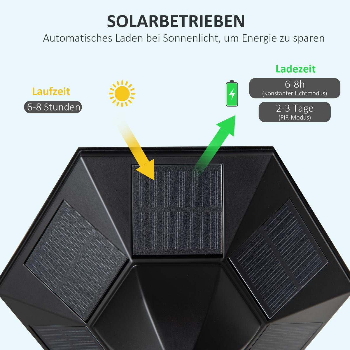 GARTENLATERNE, Schwarz, Aluminium, gehärtetes Glas - Schwarz, Metall (22/22/194cm) - Outsunny