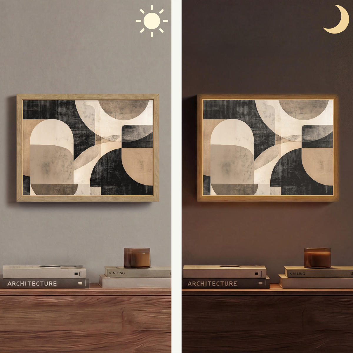 NÁSTĚNNÁ LAMPA S AKUMULÁTOREM Abstraktní - Tvary - Moderní - Béžová 40x30 cm - šedá, kompozitní dřevo (40/30/8cm) - OnlyWow