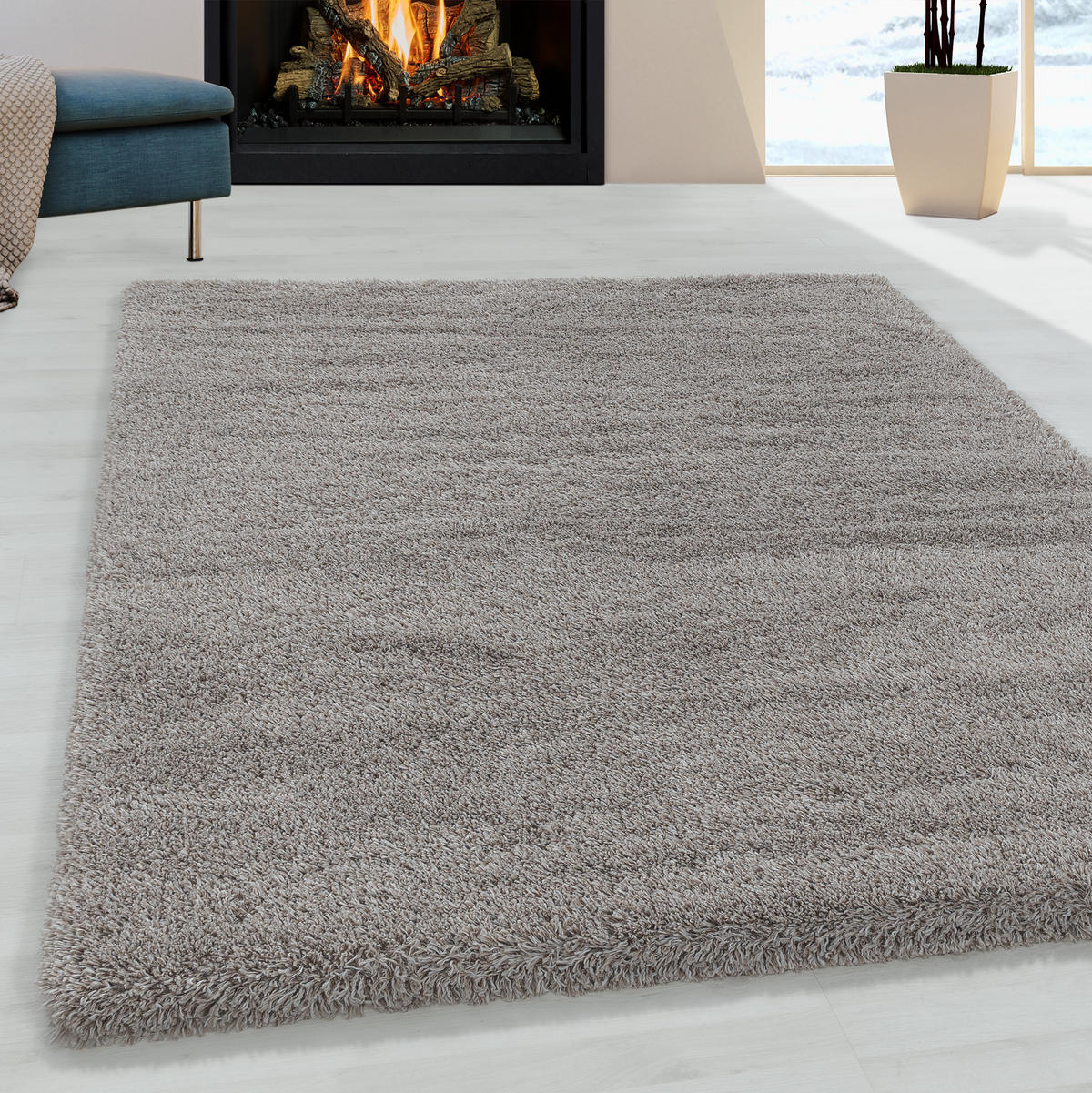 TEPPICH Hochflor Shaggy Uni Style Polypropylen Wohnzimmer Beige Läufer 60x110 - Beige, Textil (60/110cm) - KADIMA DESIGN