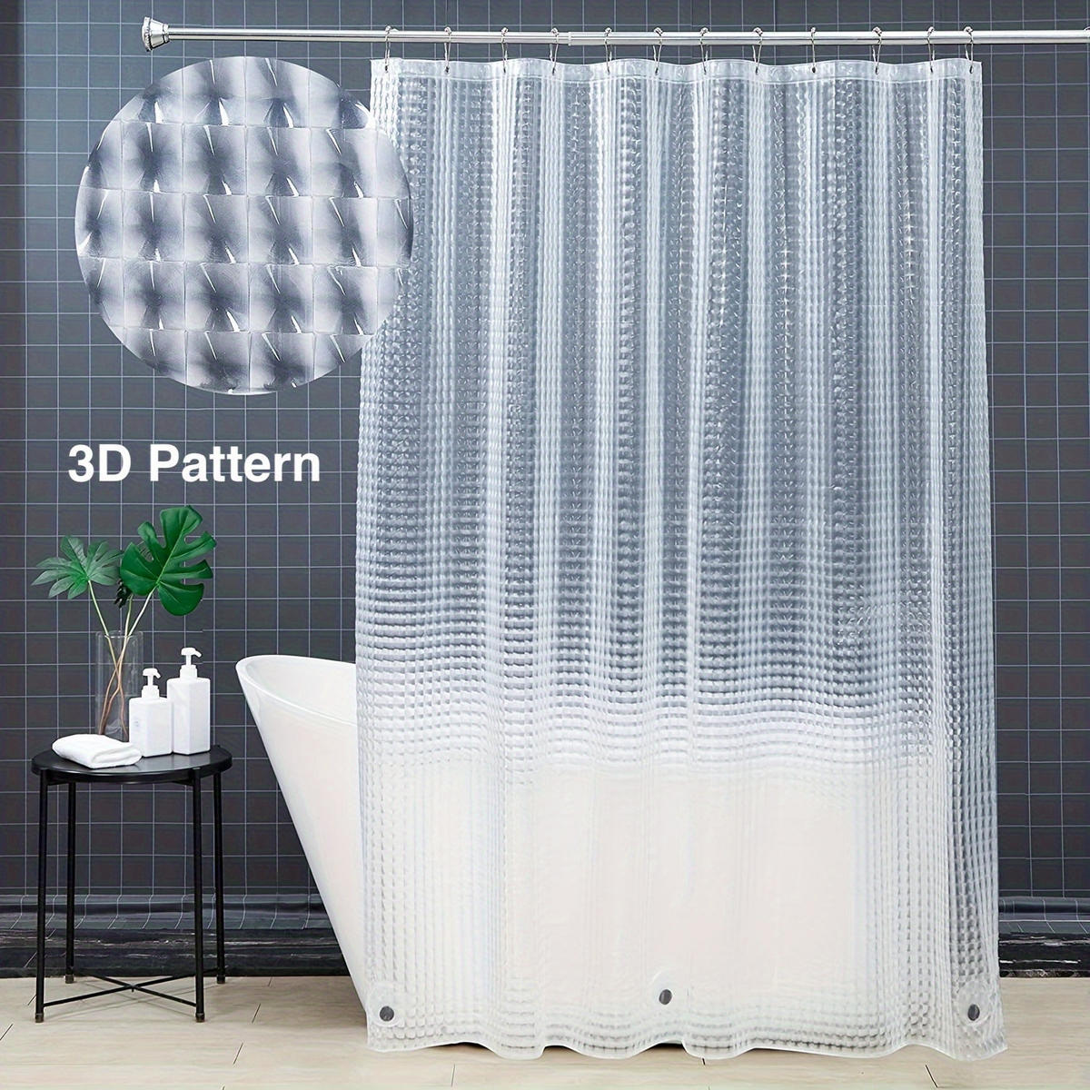 DUSCHVORHANG PEVA Katze 3D wasserdicht schimmelresistent Badezimmer transparent dick mit Haken - Transparent, Kunststoff (180/180cm) - MCBOSON