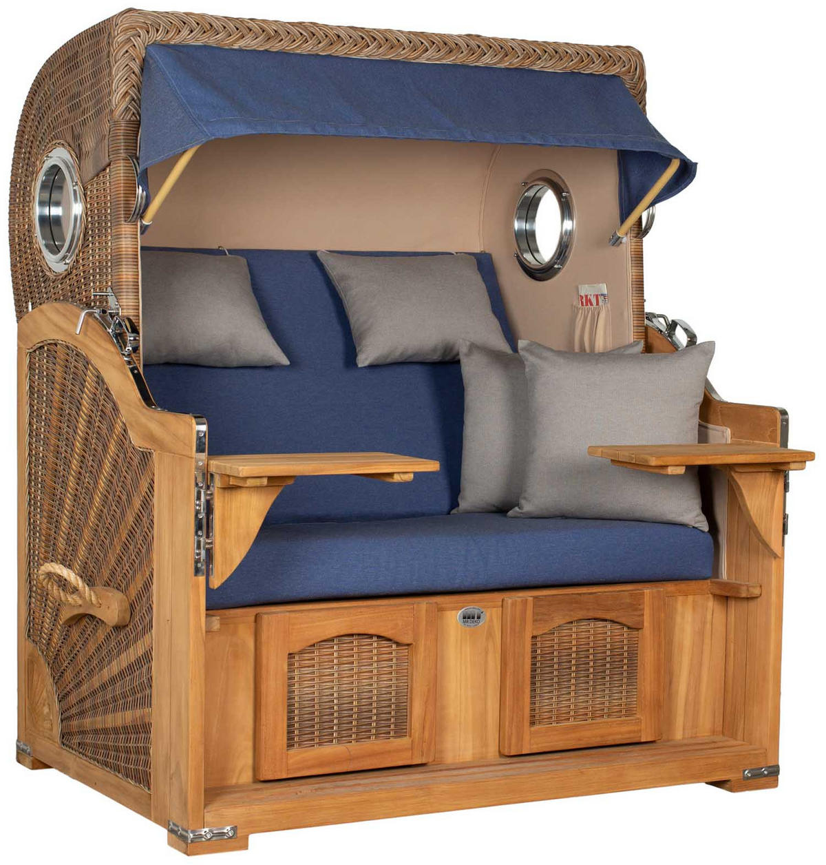 STRANDKORB XXL Düne Grande Teak Banana - Blau/Braun, Metall (142/170/95cm) - Mr. Deko