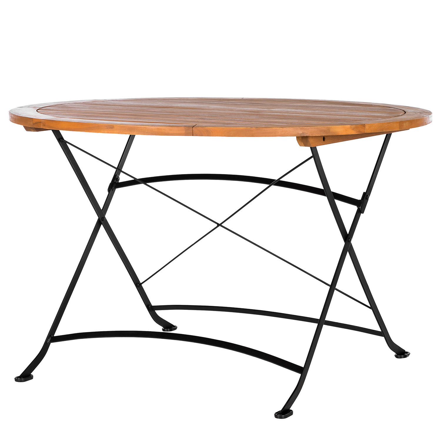 GARTENTISCH - Rund - Akazie massiv / Stahl - Braun / Schwarz - Schwarz/Braun, Holz/Metall (120/120/75cm) - home24