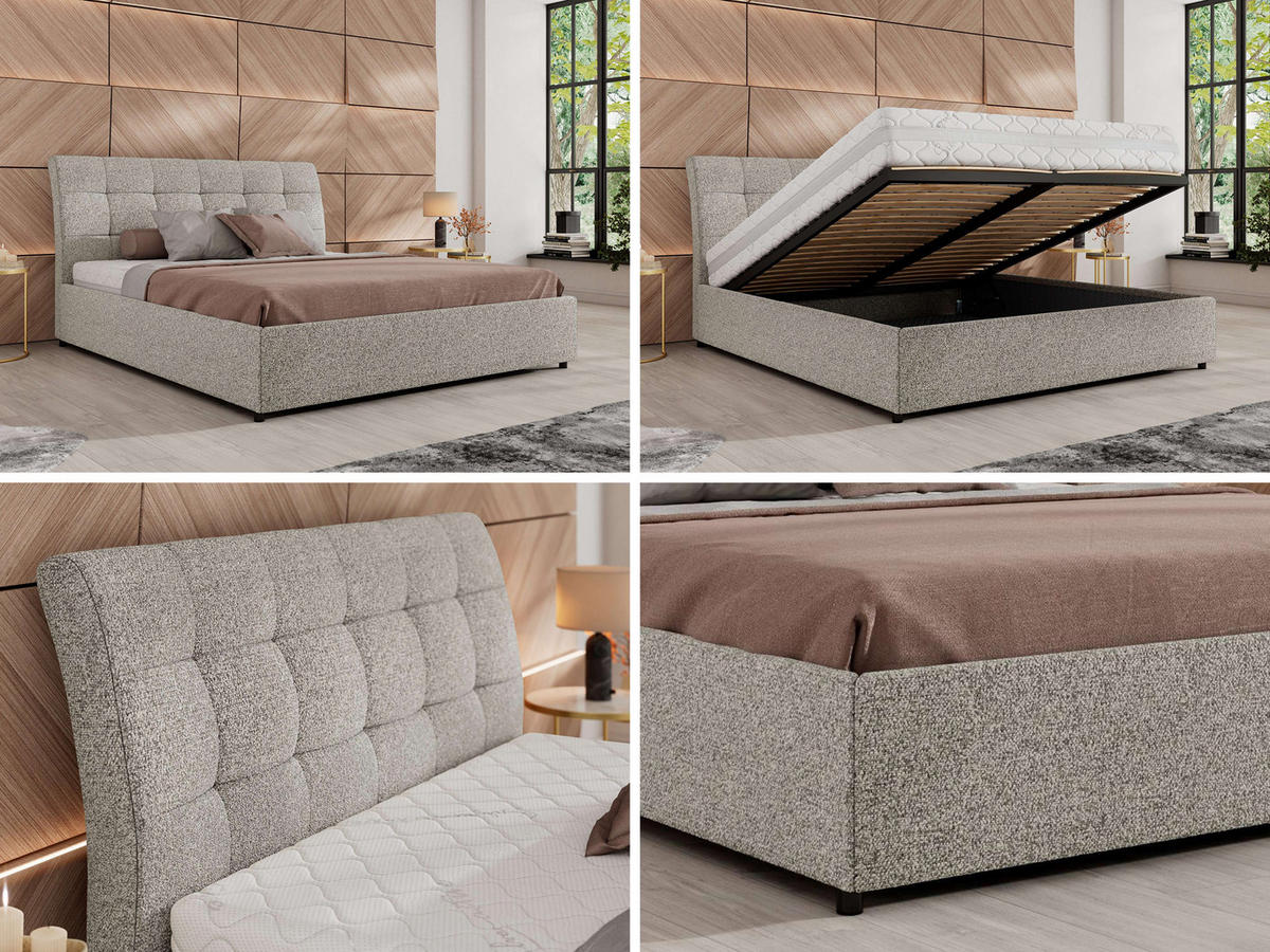 POLSTERBETT GALA CLASSIC 180/200 - Hellgrau Strukture - Schaum-Matratze - Hellgrau, Textil (180/200cm) - MKS