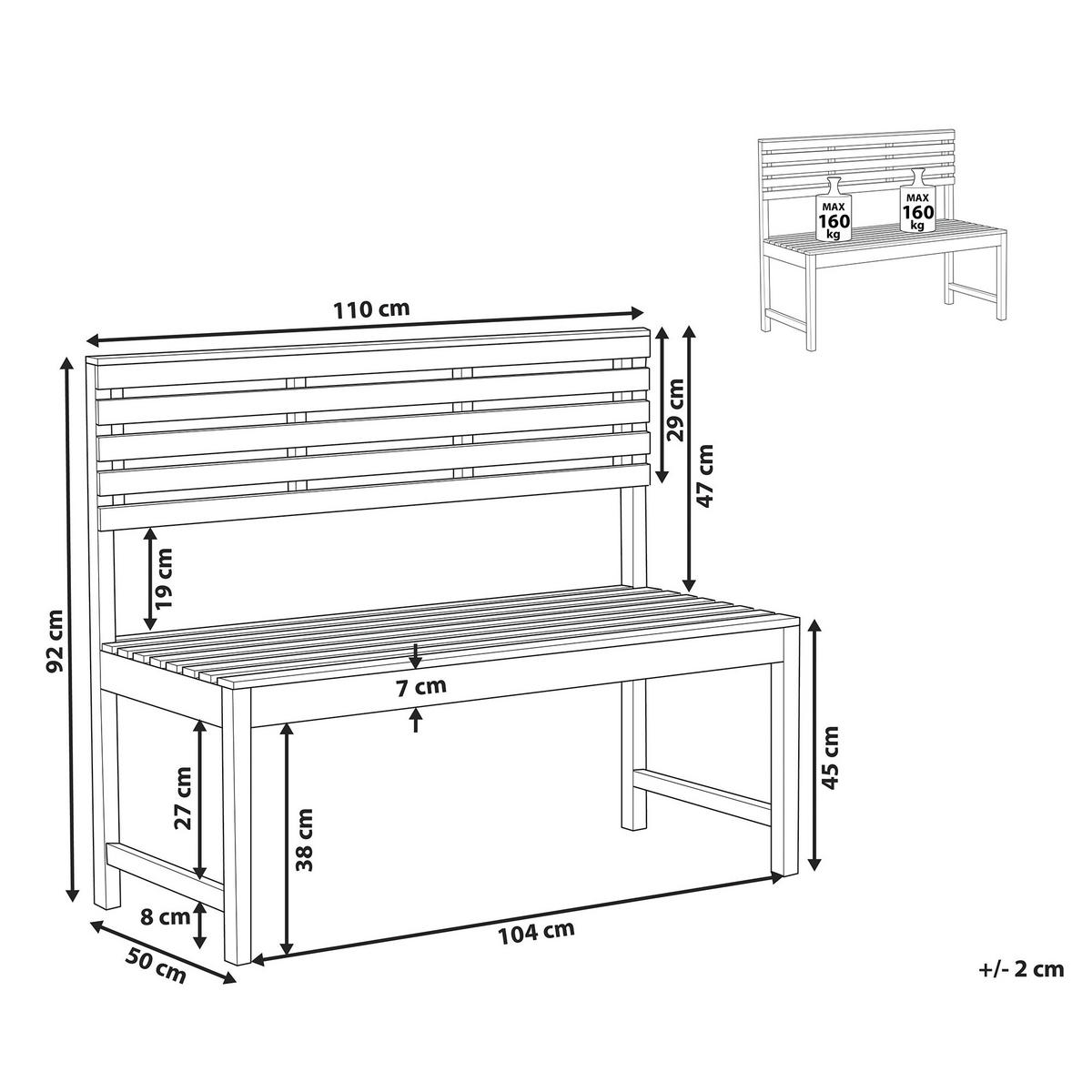 GARTENBANK Akazienholz hellbraun 110 cm Treia - Hellbraun, Holz (110/92/40cm) - Beliani