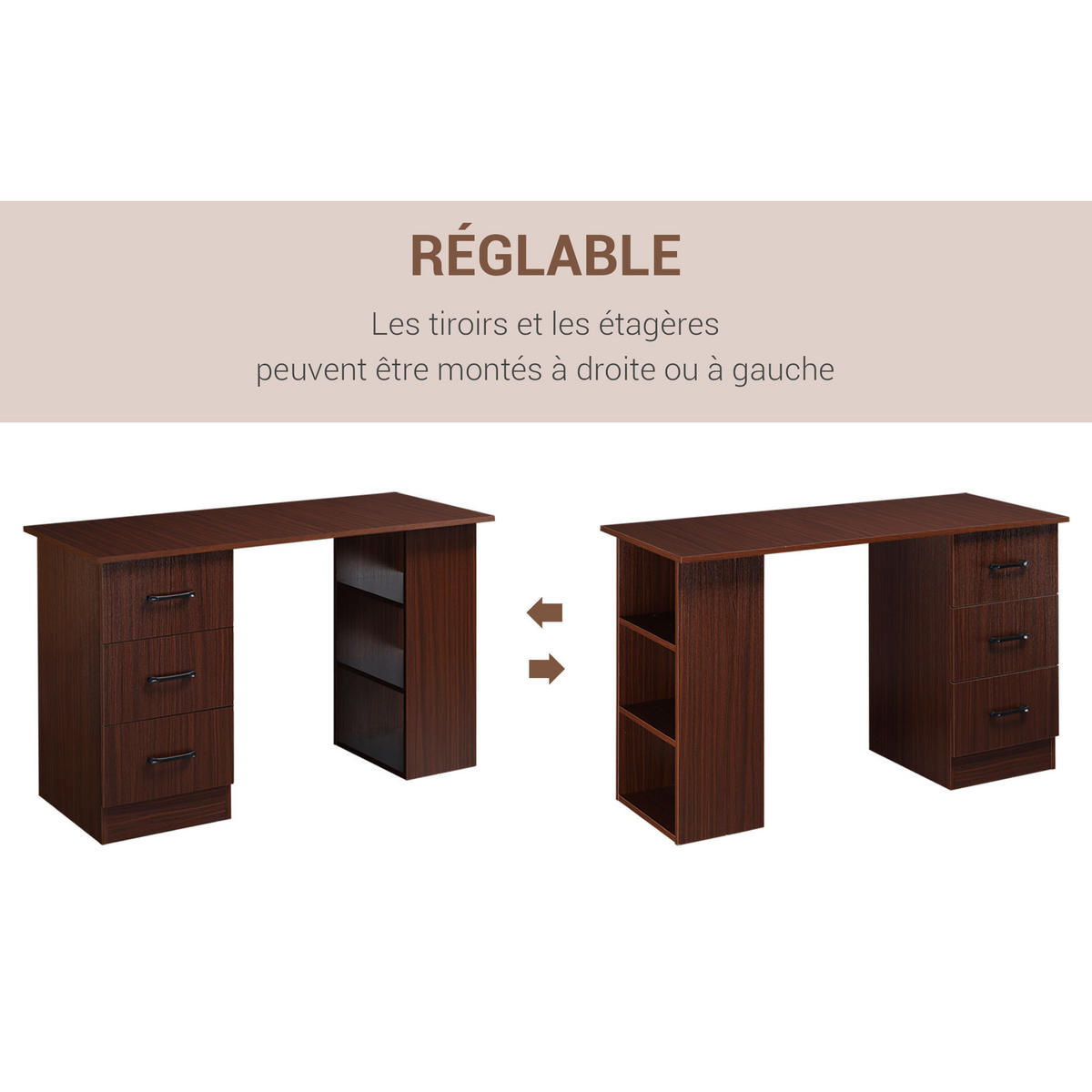 SCHREIBTISCH Nussbaumoptik mit 3 Schubladen und 3 Regalfächern 120/49/72 cm - Walnussfarben, Holzwerkstoff (49/120/72cm) - PANGIVO