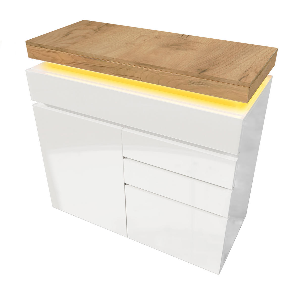 SIDEBOARD in Weiß Hochglanz Sideboard mit Schubladen und LED für Wohnzimmer und Schlafzimmer, B110/T39/H115 cm - Weiß, Holzwerkstoff (110/115/39cm) - STILVORA