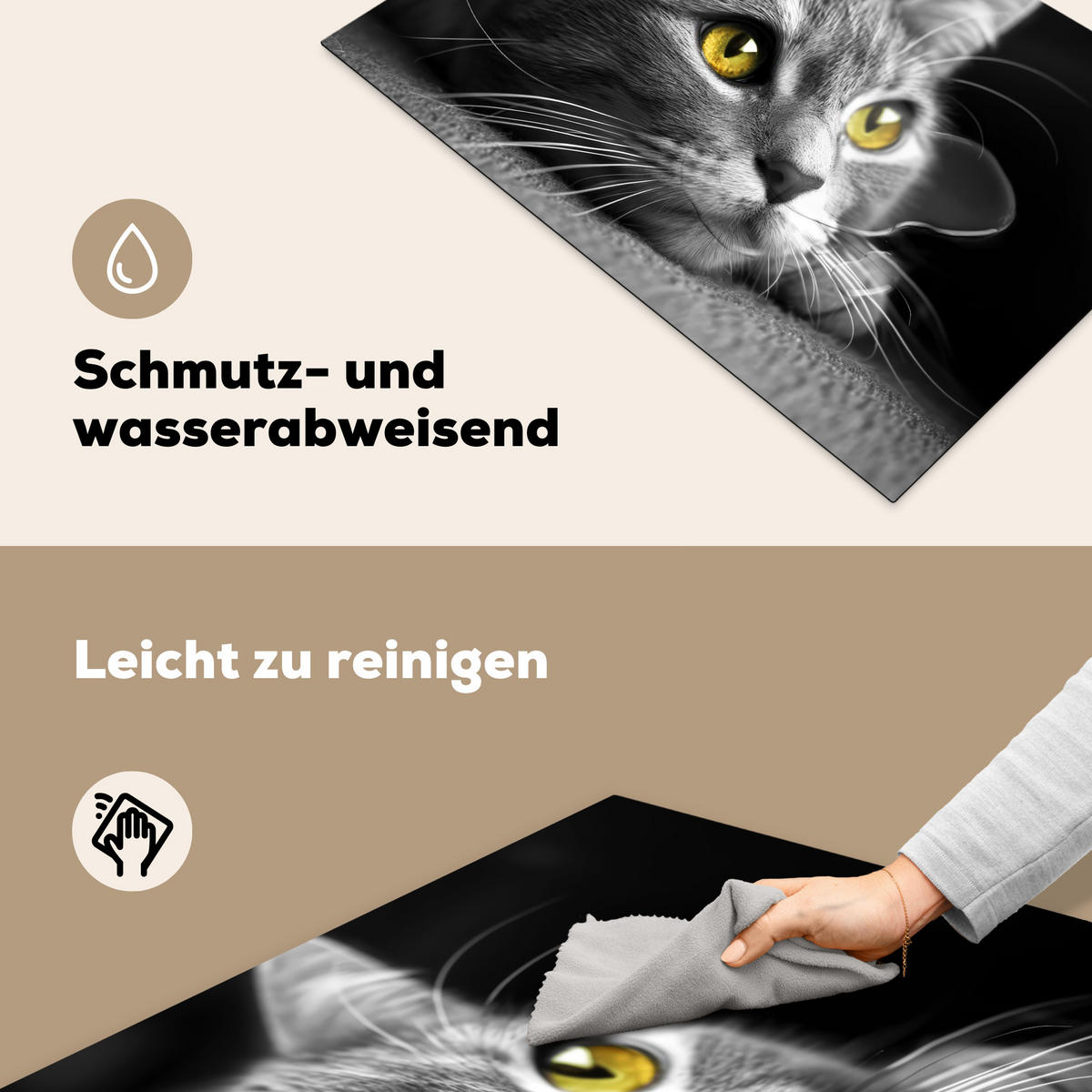 HERDABDECKPLATTE Katze - Grau - Tiere - Katze Ceranfeldabdeckung 78x52 cm - Grau, Kunststoff (78/52/0.2cm) - MuchoWow