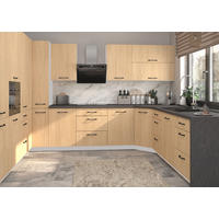 KÜCHENZEILE Casella 15-teilig Grau / Casella Eiche Natur hell - Hellbraun/Grau, Holzwerkstoff/Metall (360/207/270cm) - Feldmann-Wohnen