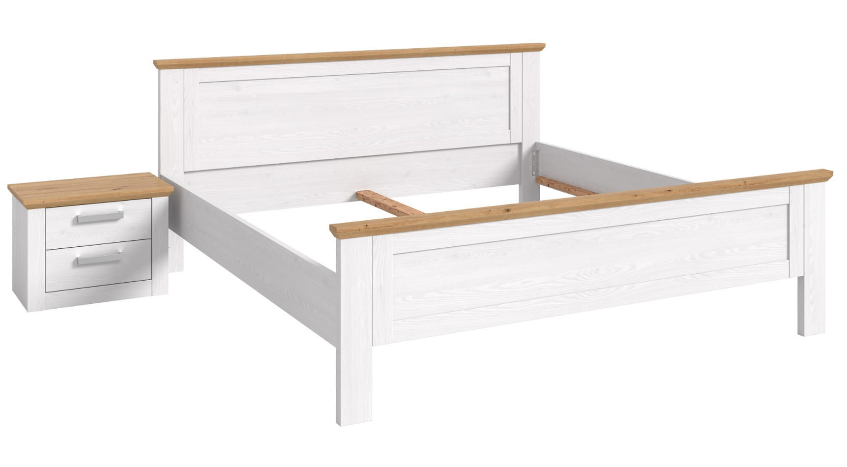 SCHLAFZIMMER weiß Lärche, Eiche Artisan Landhaus Set mit Bett 180 x 200 cm und Nachttisch - Eichefarben/Silberfarben, Holzwerkstoff/Kunststoff (180/200cm) - Inn.Furn