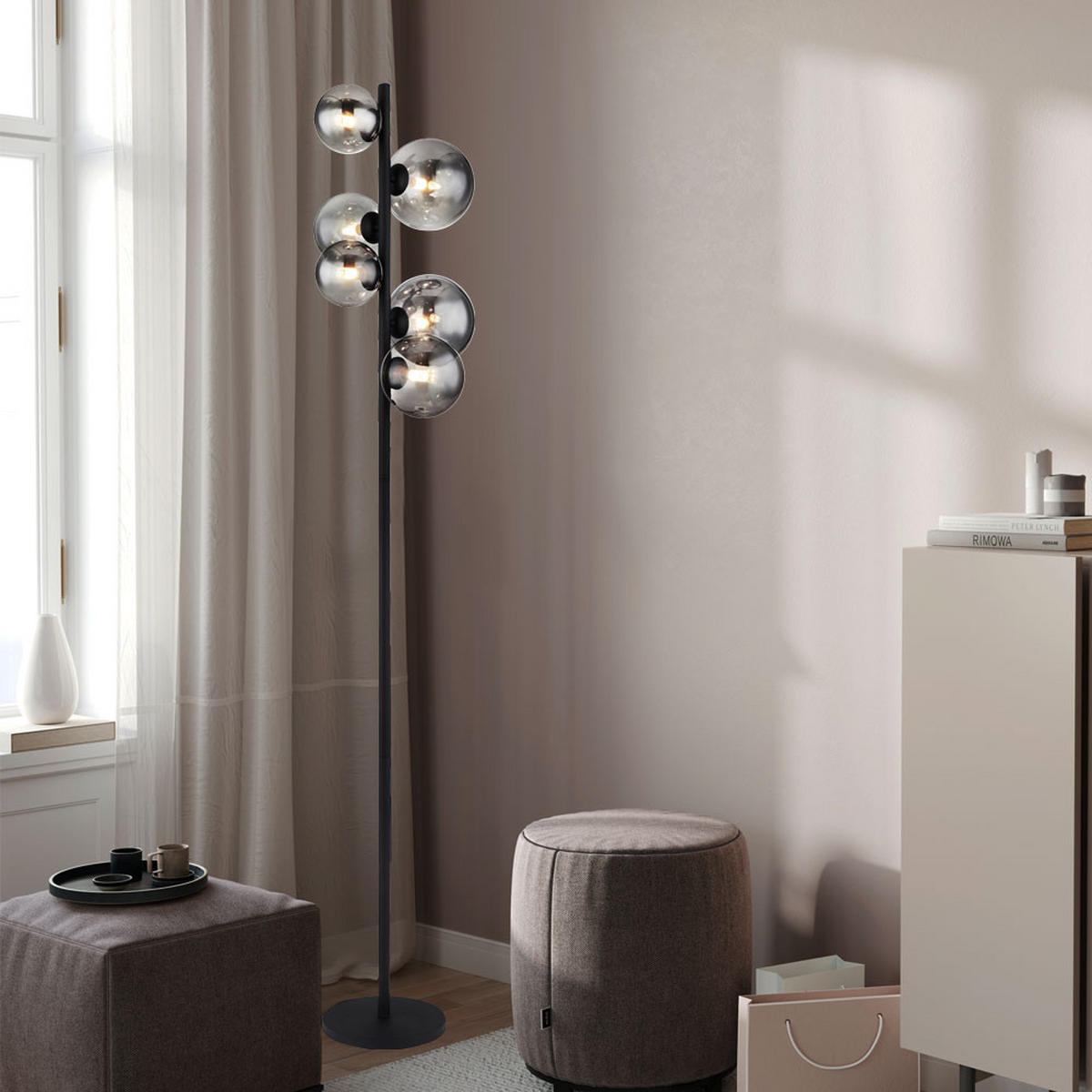 LED STEHLEUCHTE Metall Schwarz - Schwarz, Glas (28.5/28.5/155cm) - Globo Lighting