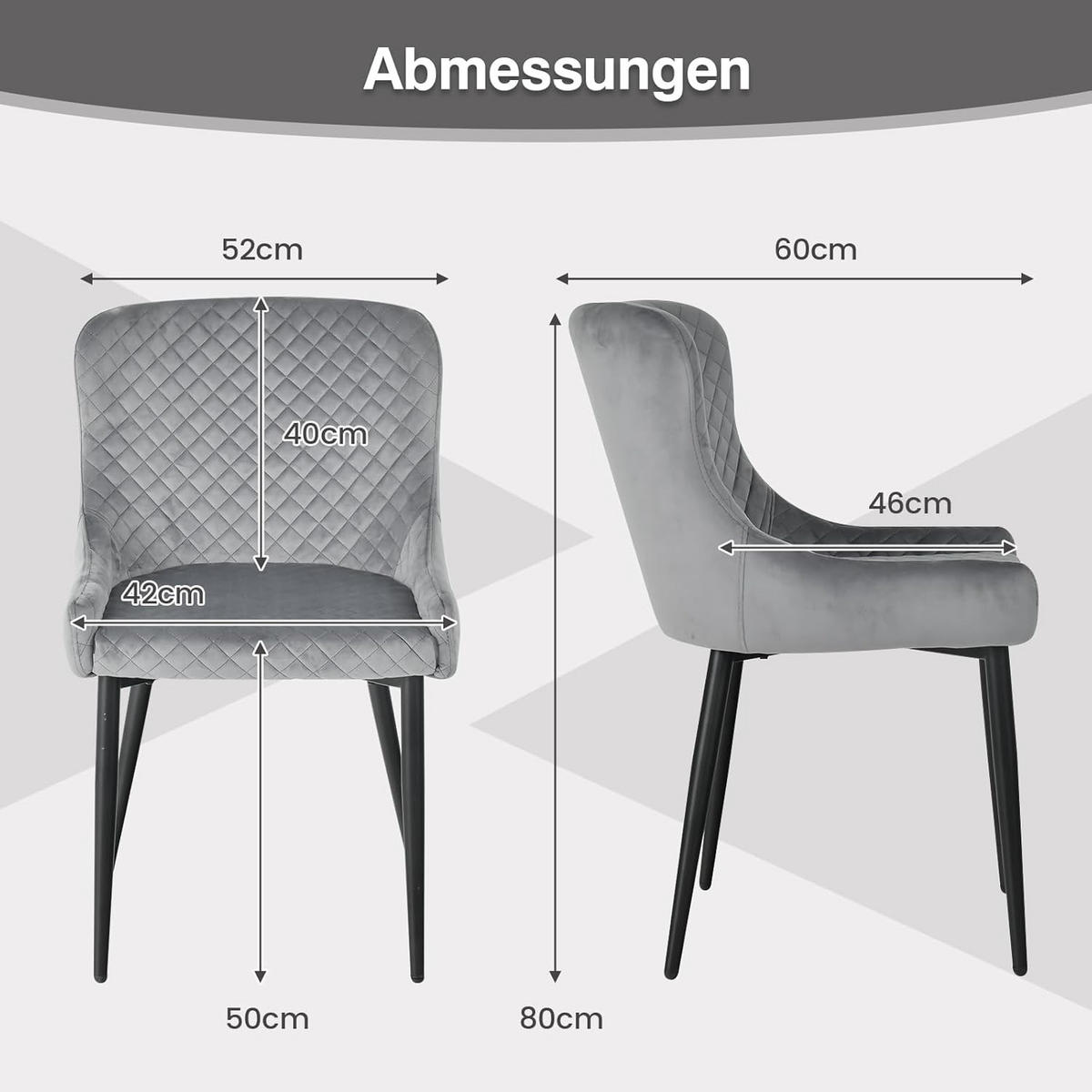 KÜCHENSTUHL Grau - Grau, Textil (52/80/60cm) - COSTWAY