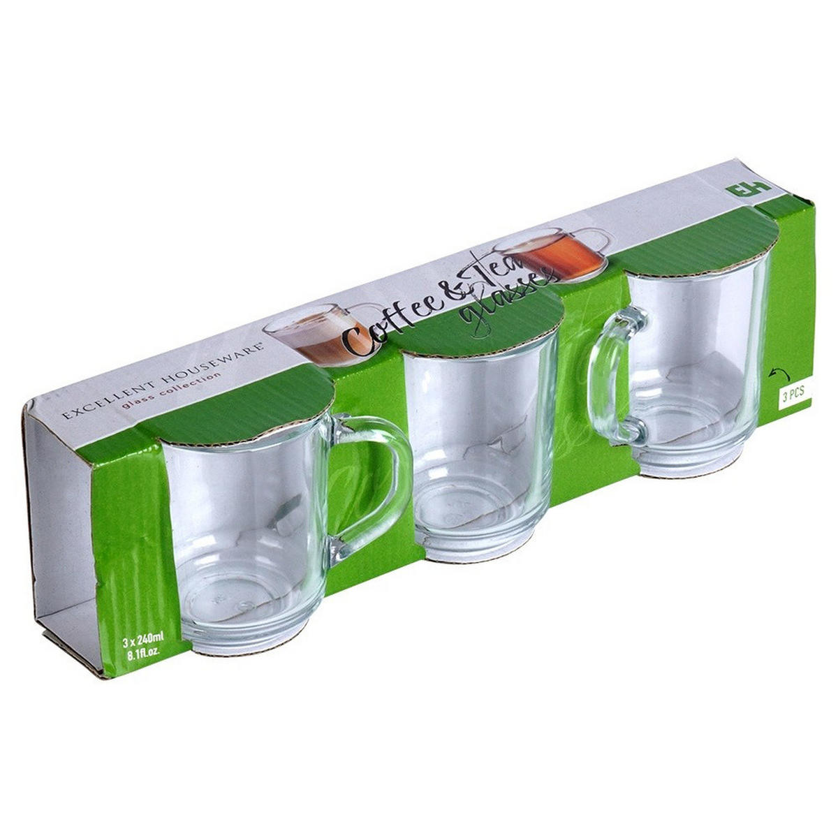 TRINKGLAS-SET mit Griff 3er-Pack transparent - Klar, Glas - Excellent Houseware