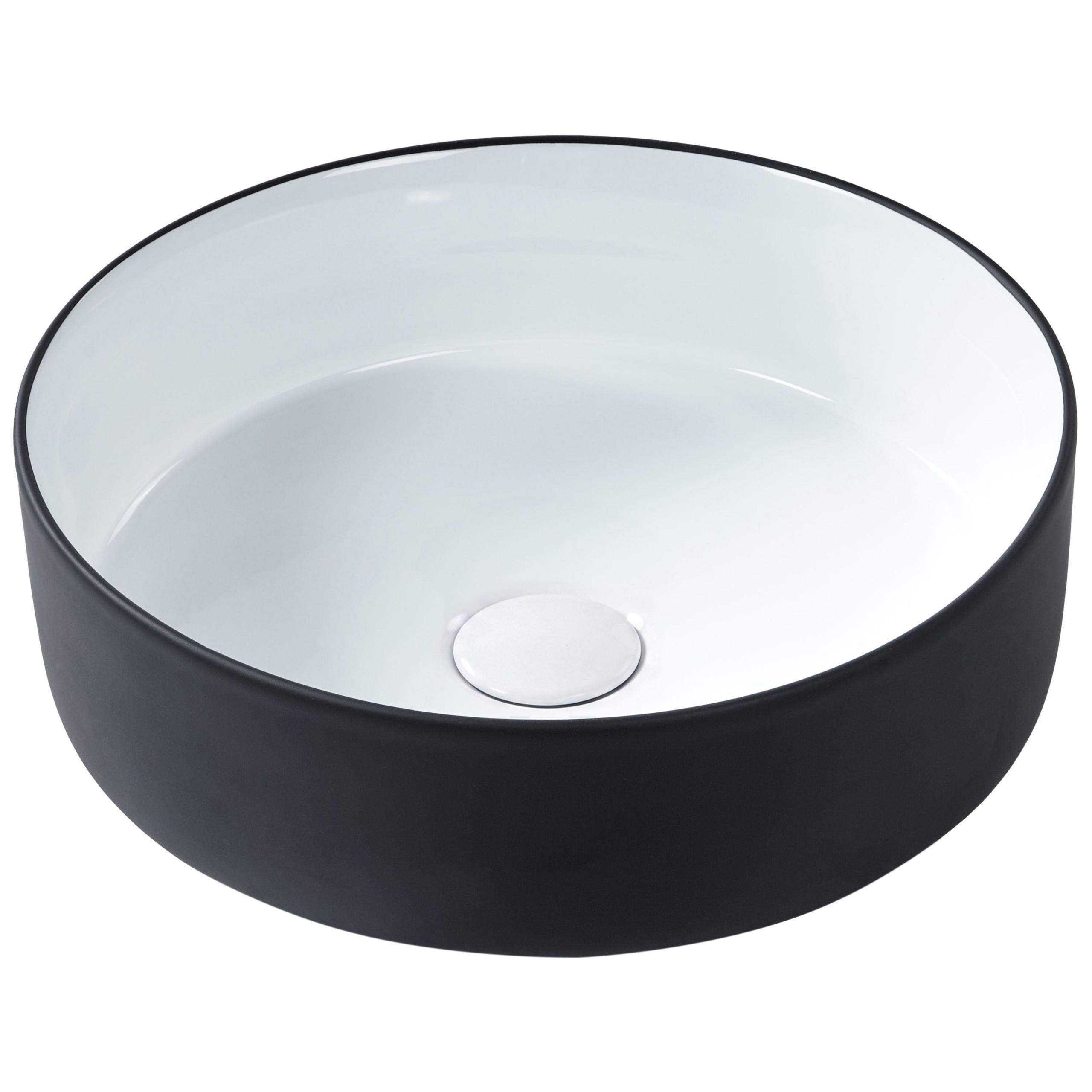 UMYVADLO NA DESKU Černé/Bílé 36 cm Keramika Calig - bílá/černá, keramika (36/12/36cm) - Beliani