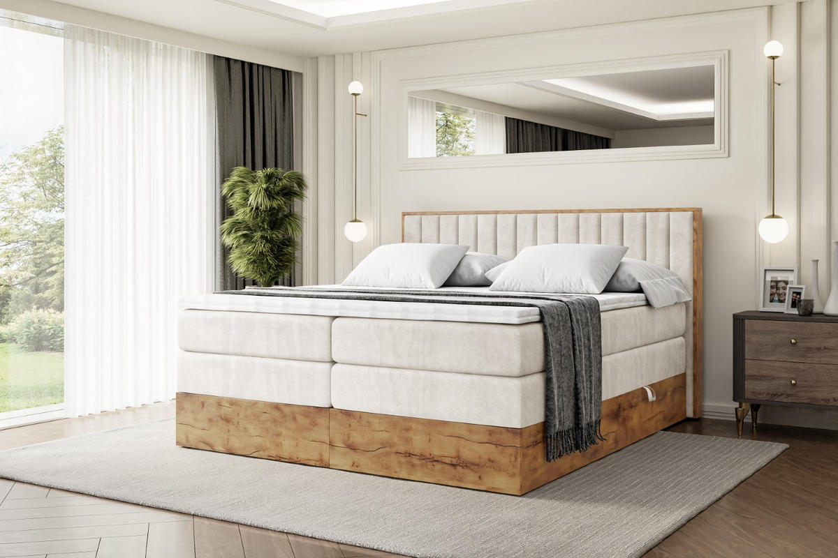 BOXSPRINGBETT mit Matratze H3|H4 und Lattenrost - LOLLI4 KING-160x200 - Beige Casablanca - Beige, Holzwerkstoff (160/200cm) - ALTDECOR