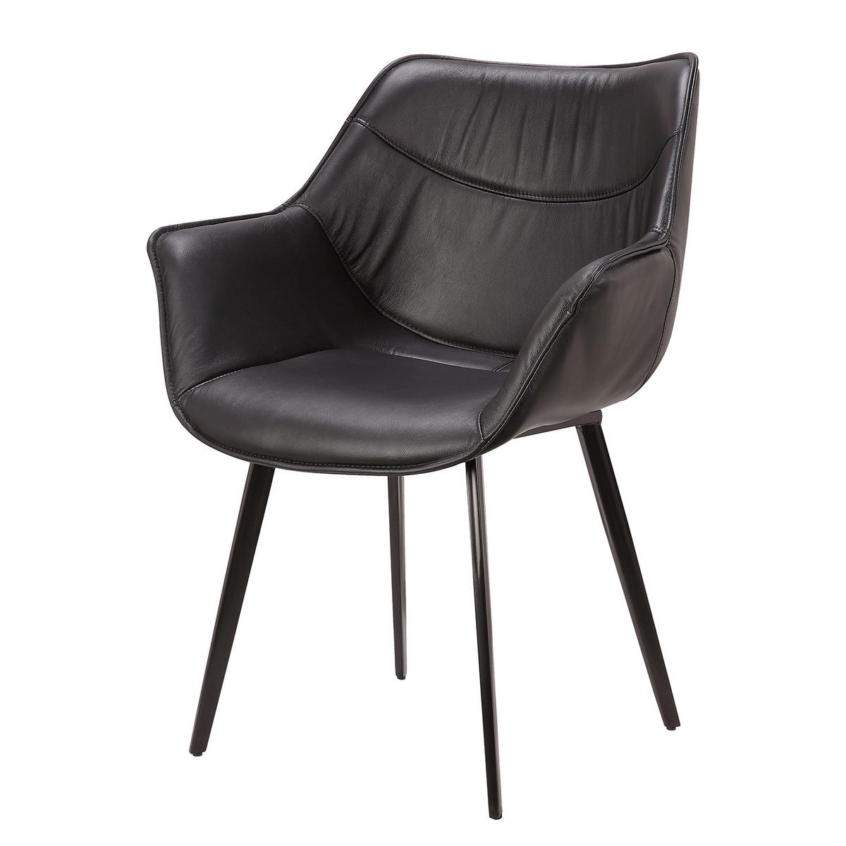 ESSZIMMERSTUHL - Metall - Schwarz, Leder (63/82/65cm) - home24