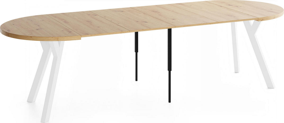 ESSTISCH Vero Weiß rund ausziehbar verlängerbar, Eiche Artisan Hellbraun 100-300/100/77 cm - Braun/Weiß, Holz/Holzwerkstoff (100/300/76.5cm) - WFL GROUP