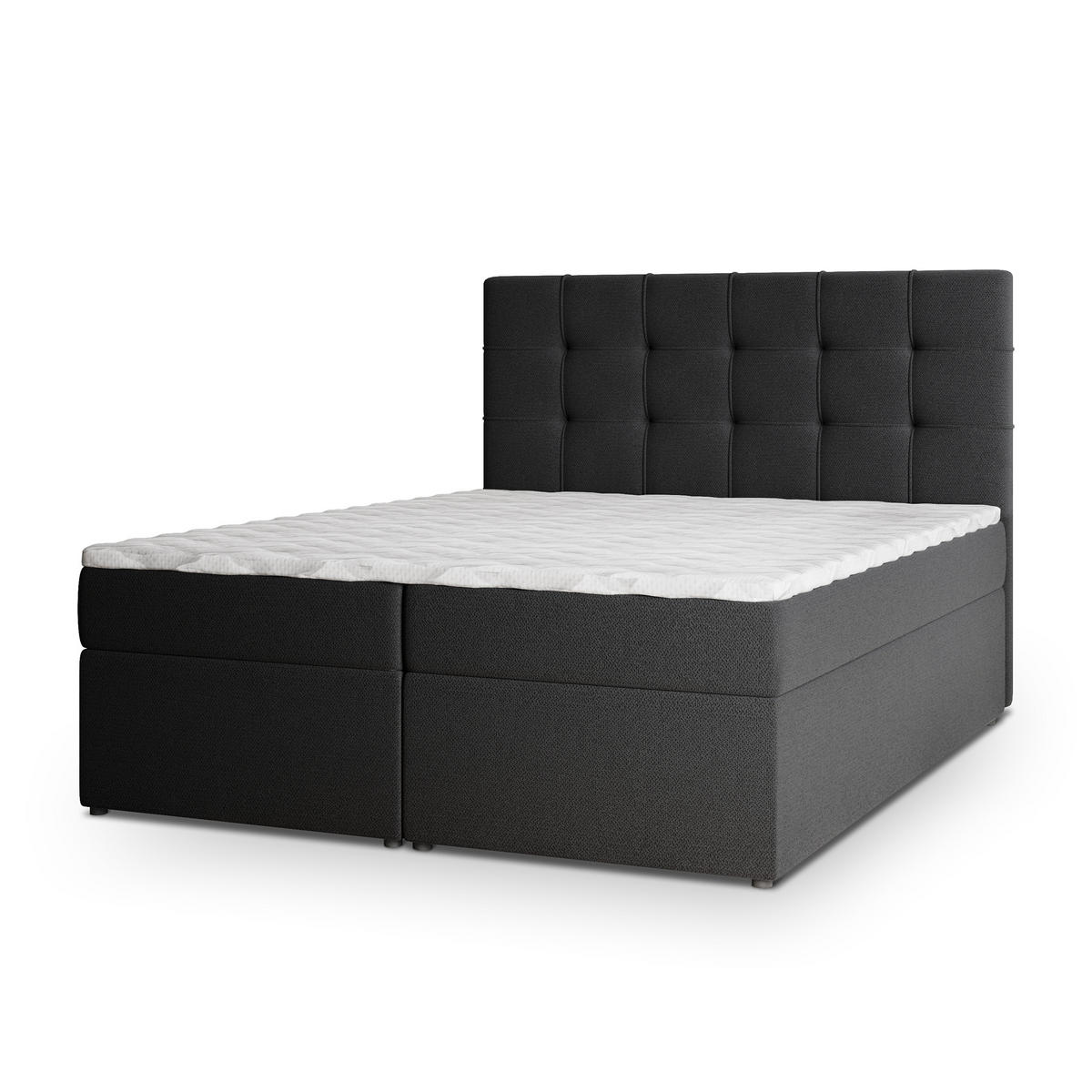 BOXBETT PALMA 160x200 cm mit Matratze und Topper, H2+H3 - Schwarz - Schwarz, Holz (160/200cm) - MASSENO
