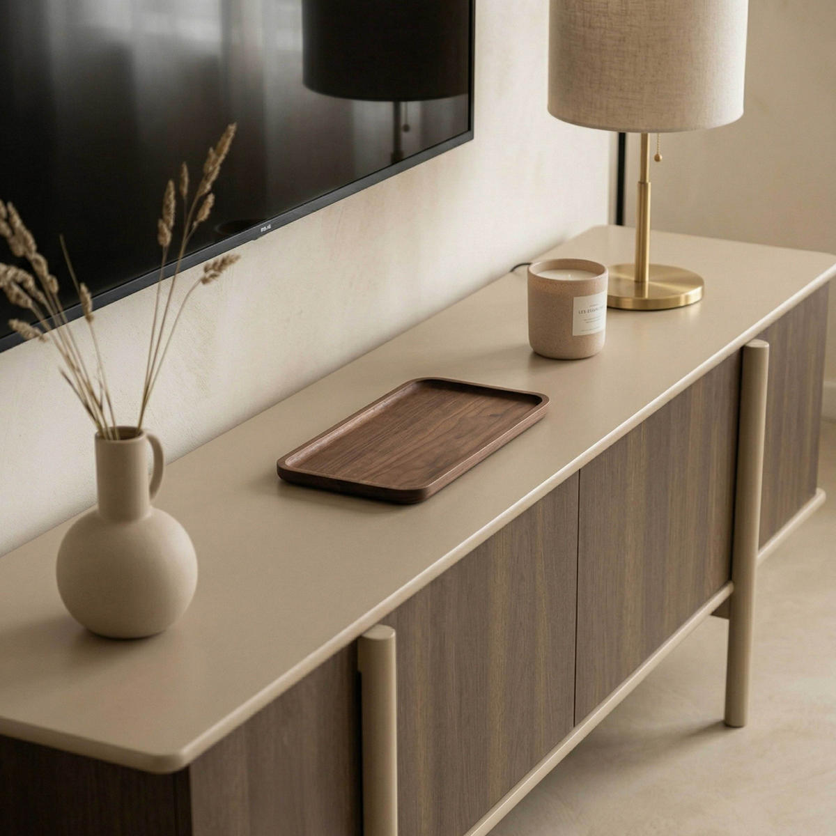 TV-MÖBEL mit 4 Türen, taupe - Taupe, Holz (180/55/40cm) - Oviala