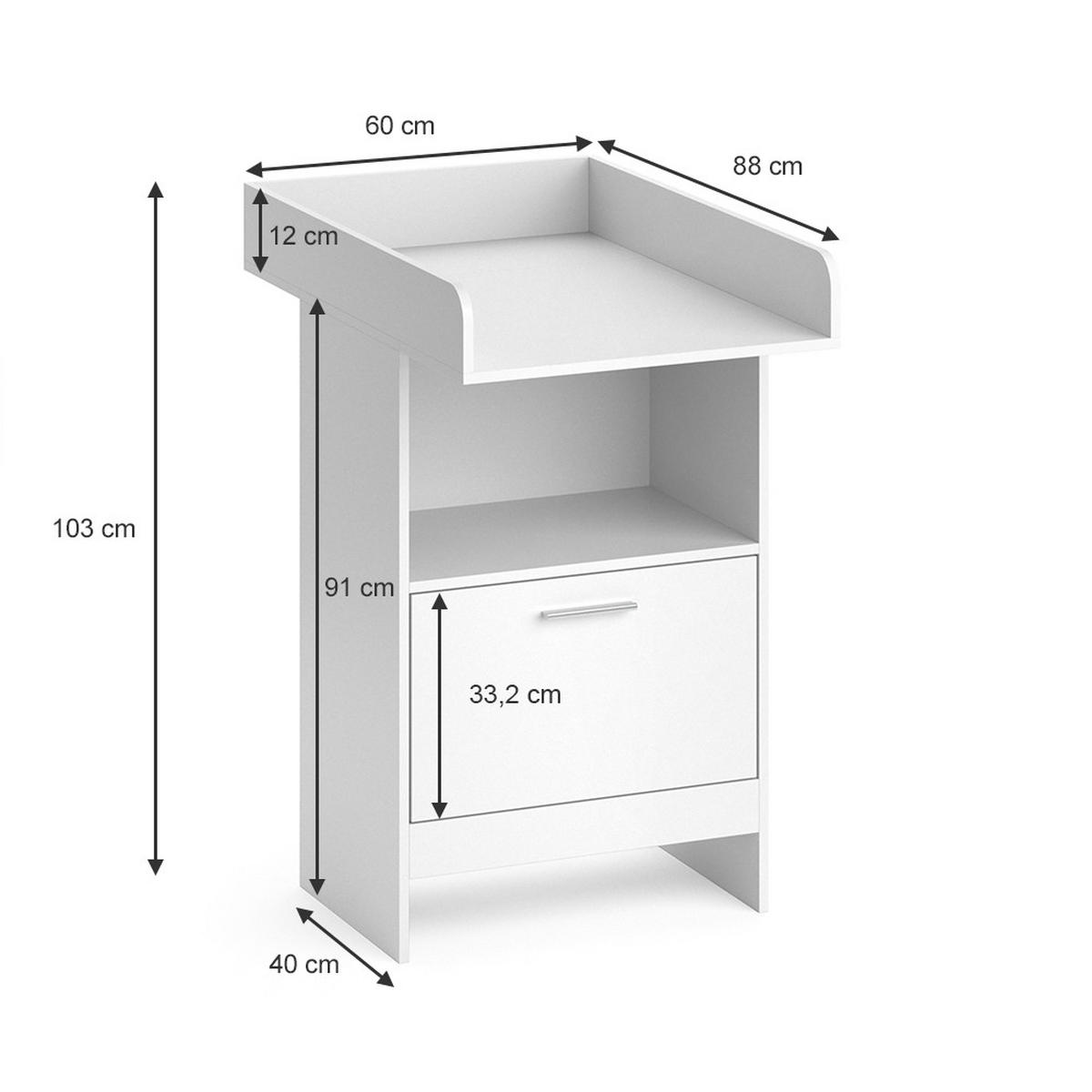 WICKELKOMMODE Leo Weiß 60 x 103 cm mit Schublade - Weiß, Holzwerkstoff (60/103/88cm) - Vicco