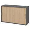 SCHIEBETÜRENSCHRANK - 2 Ordnerhöhen 40/120/74,8 cm in Graphitfarben/Eichefarben Streifengriff (Kunststoff) - Eichefarben/Graphitfarben, Holzwerkstoff (120/74.8/40cm) - bümö