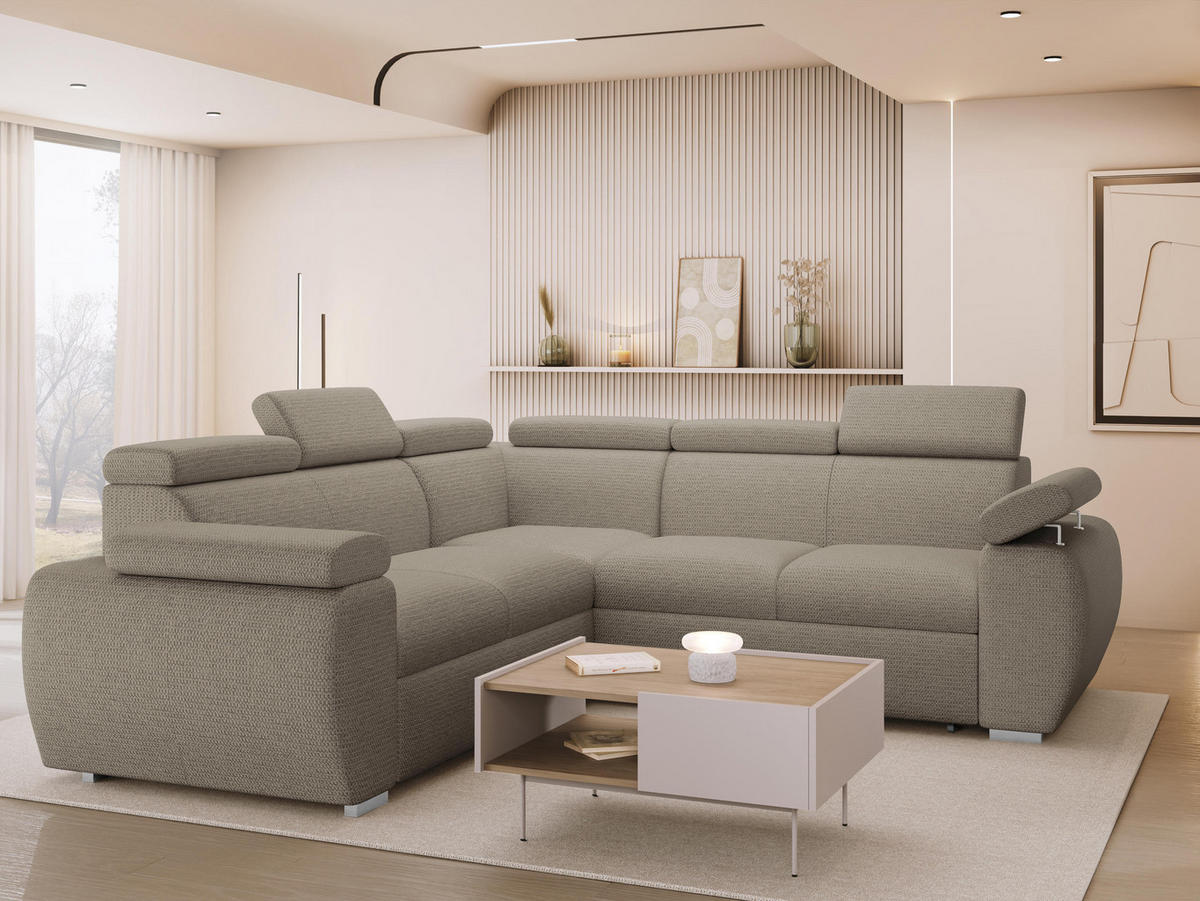 ECKSOFA Boston Maxi - Chromfarben/Hellbraun, Holz/Textil (260/260cm) - MIRJAN24