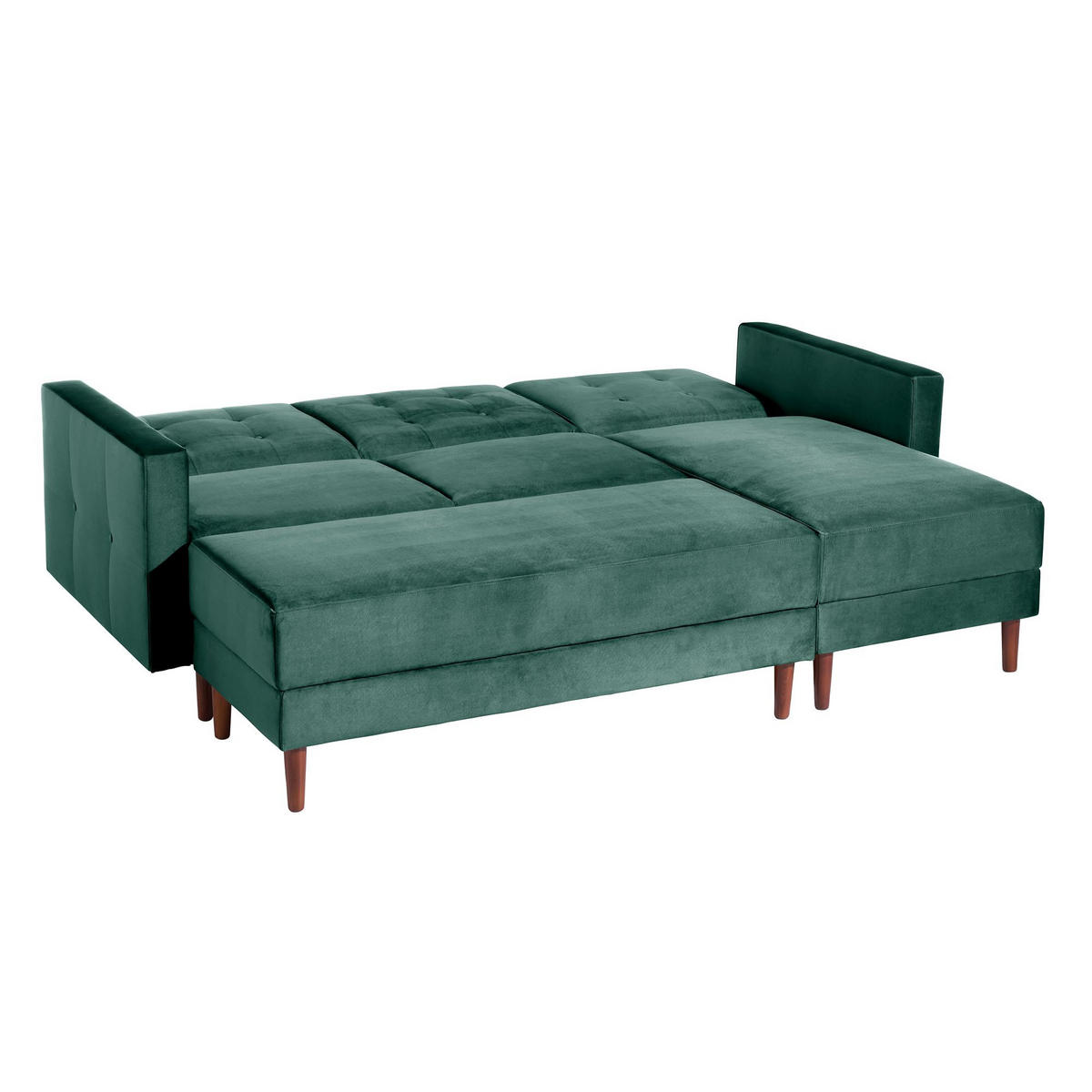 FUNKTIONSSOFA mit Hocker Katunia Samtvelours grün - Grün, Kunststoff (222/92/144cm) - 58aufmkessel