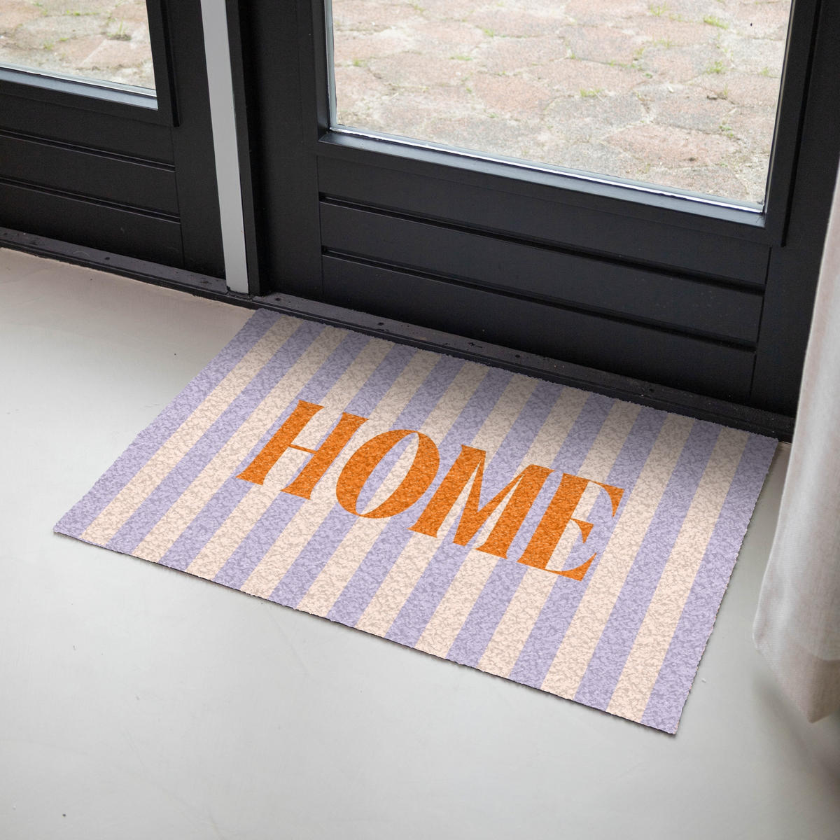 FUSSMATTE Lila – Orange – Streifen – Startseite 90x60 cm - Flieder, Kunststoff (90/0.4cm) - MuchoWow