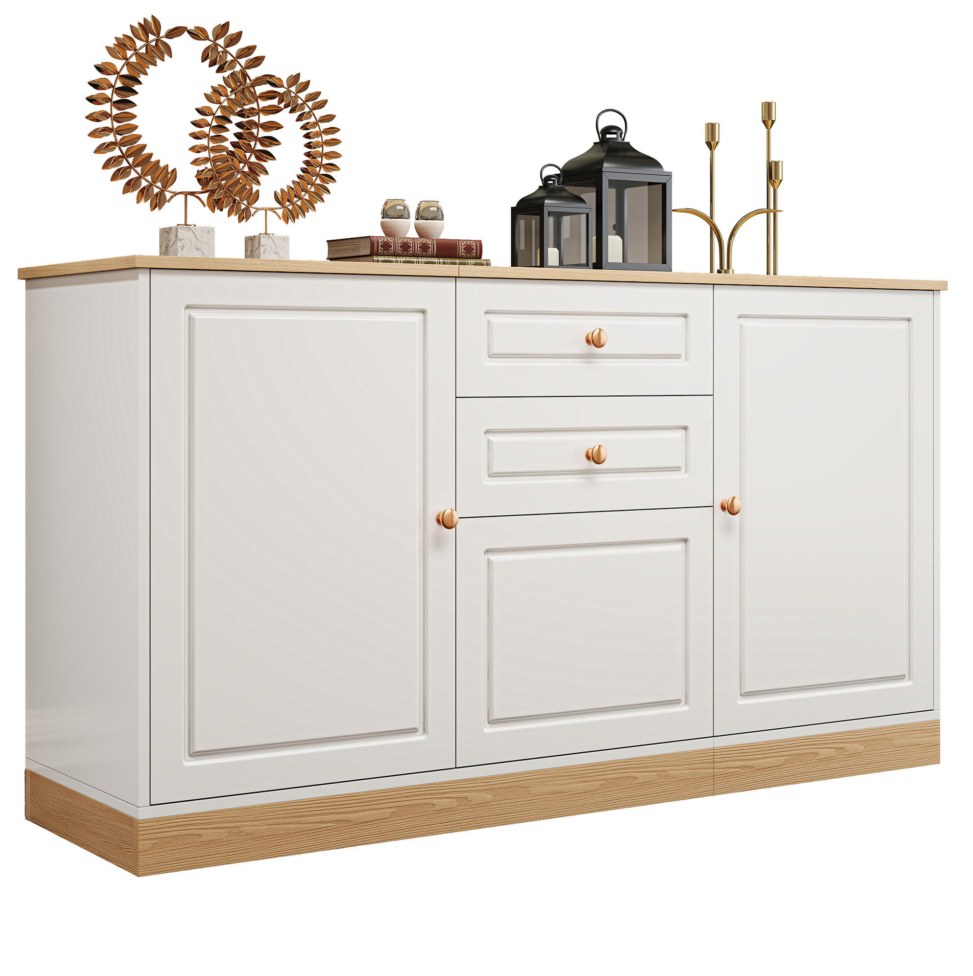 SIDEBOARD 135,5/39/76 cm mit 3 Türen, 2 Schubladen und verstellbaren Einlegeböden, Weiß und Holzfarbe - Weiß, Holzwerkstoff (135.5/76/39cm) - Redom