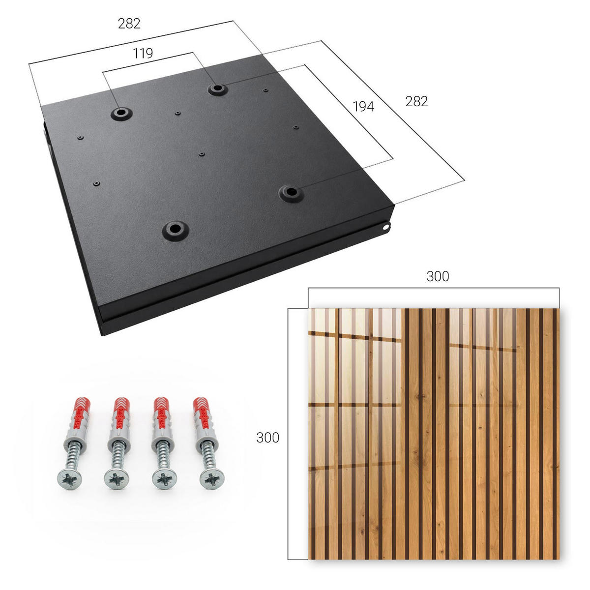 SCHLÜSSELBOX Schwarz 30x30 cm- Türöffnung nach rechts - Holzwand - Braun, Metall (30/30/5cm) - TULUP