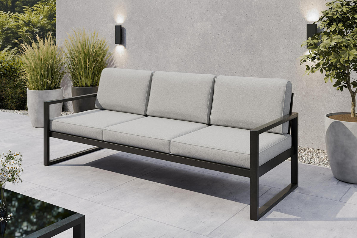 GARTENSET Madera für 6 Personen Balkonmöbel Aluminium Terassenmöbel Sitzbank, 4-tlg. Tisch schwarz, hellgrau - Hellgrau/Schwarz, Kunststoff/Metall - Margaret Hadas24
